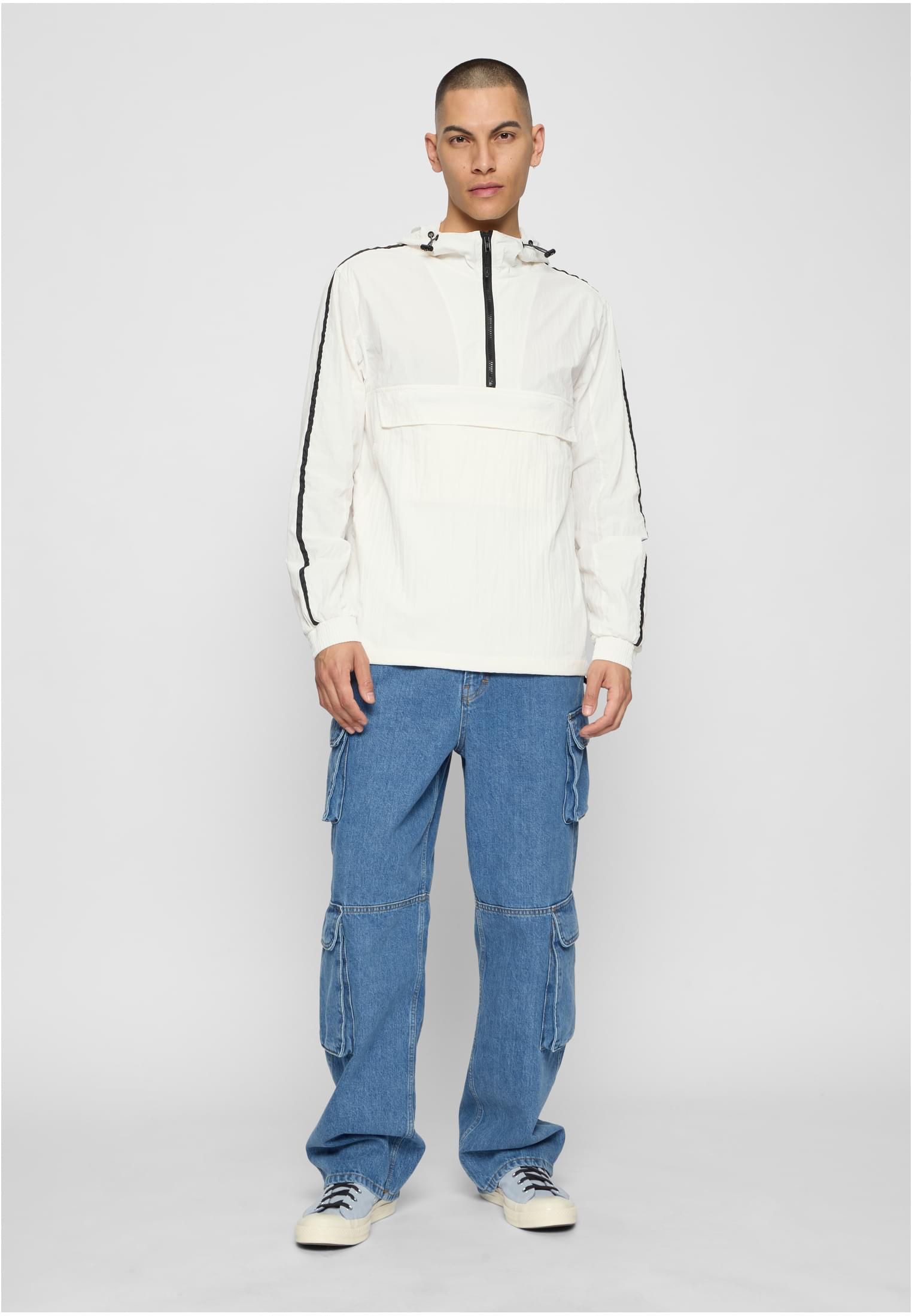 Crinkle Nylon Pull Over Jacket | wht/blk