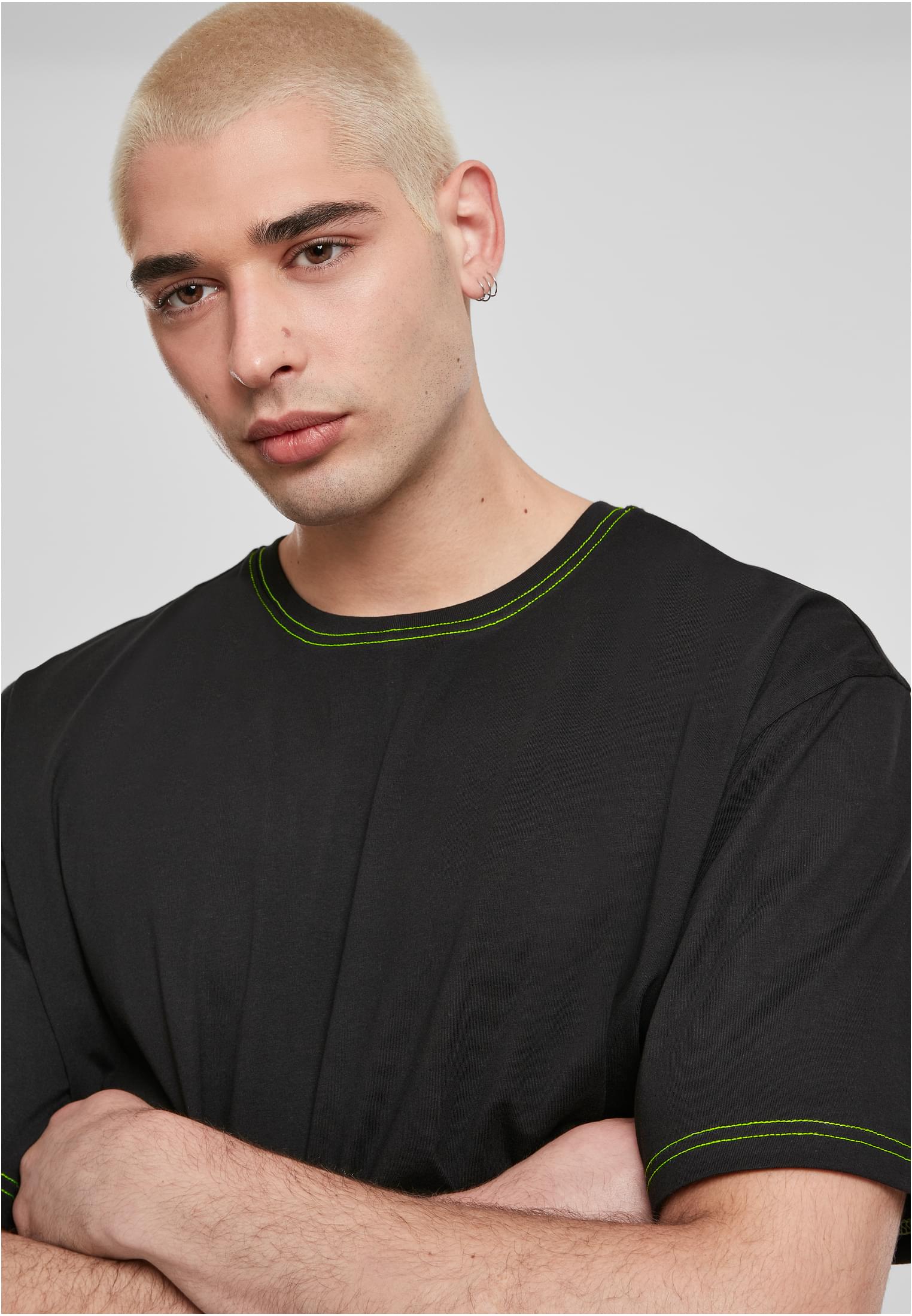Heavy Oversized Contrast Stitch Tee | black/electriclime