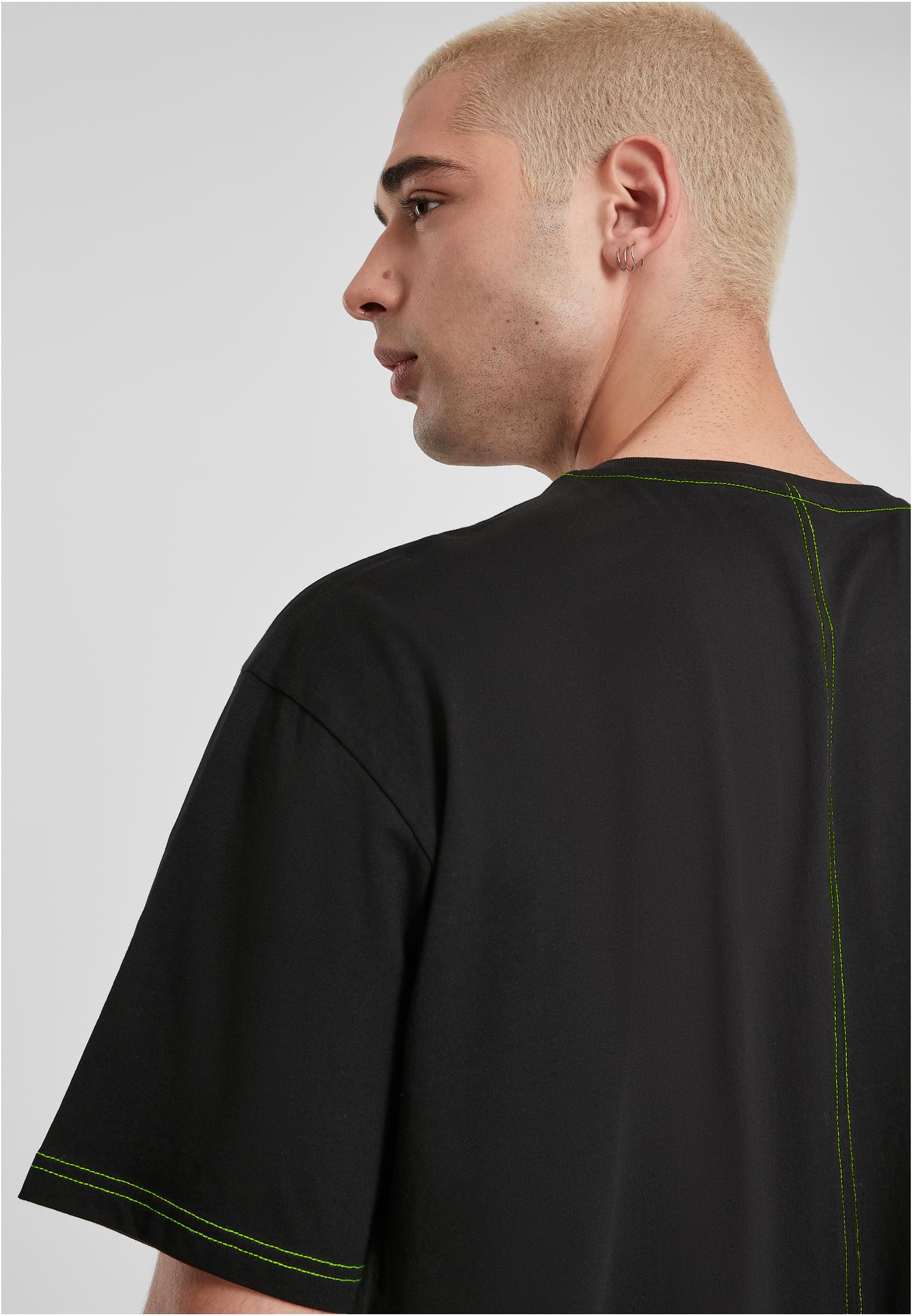 Heavy Oversized Contrast Stitch Tee | black/electriclime
