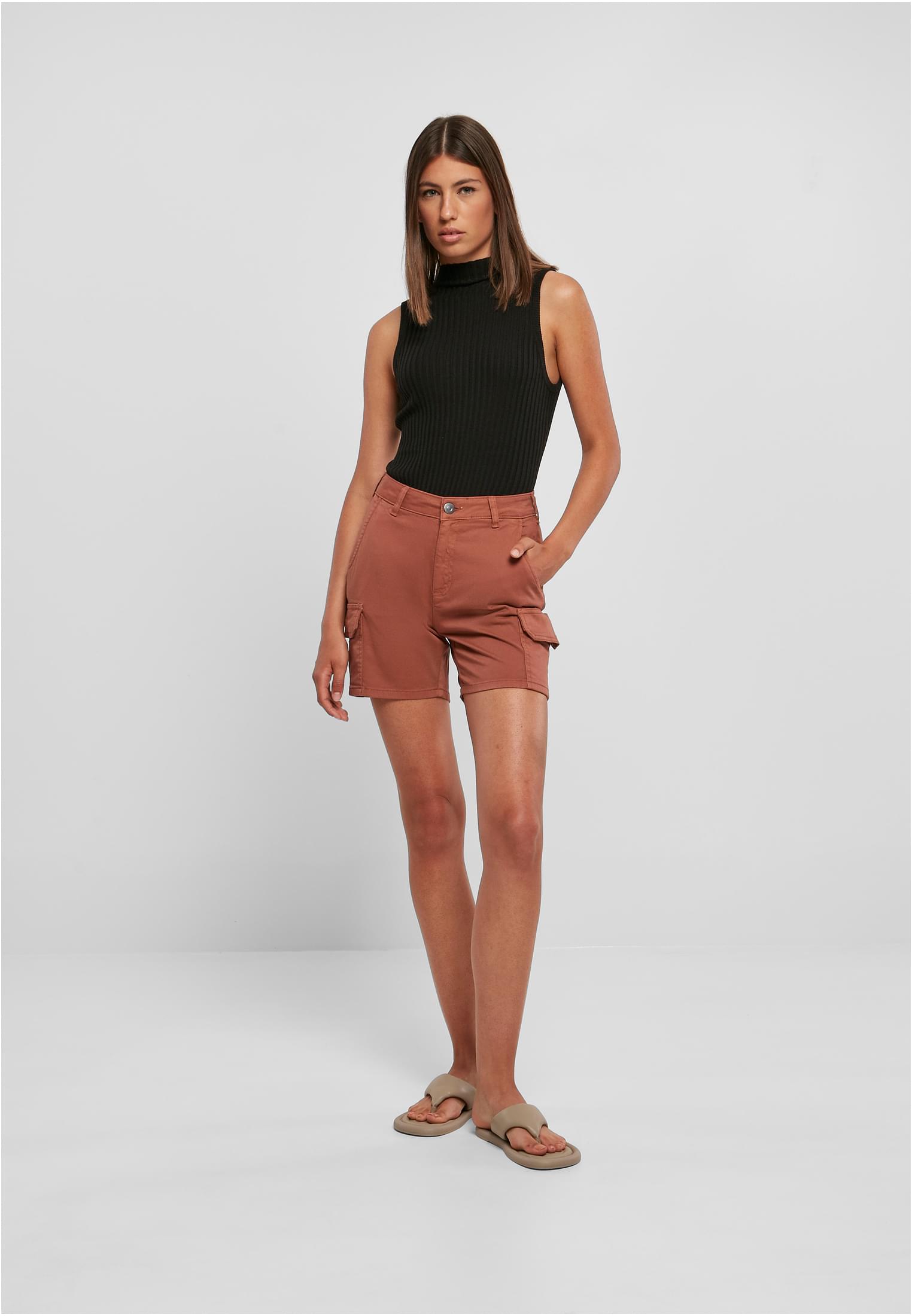 Ladies High Waist Cargo Shorts | terracotta