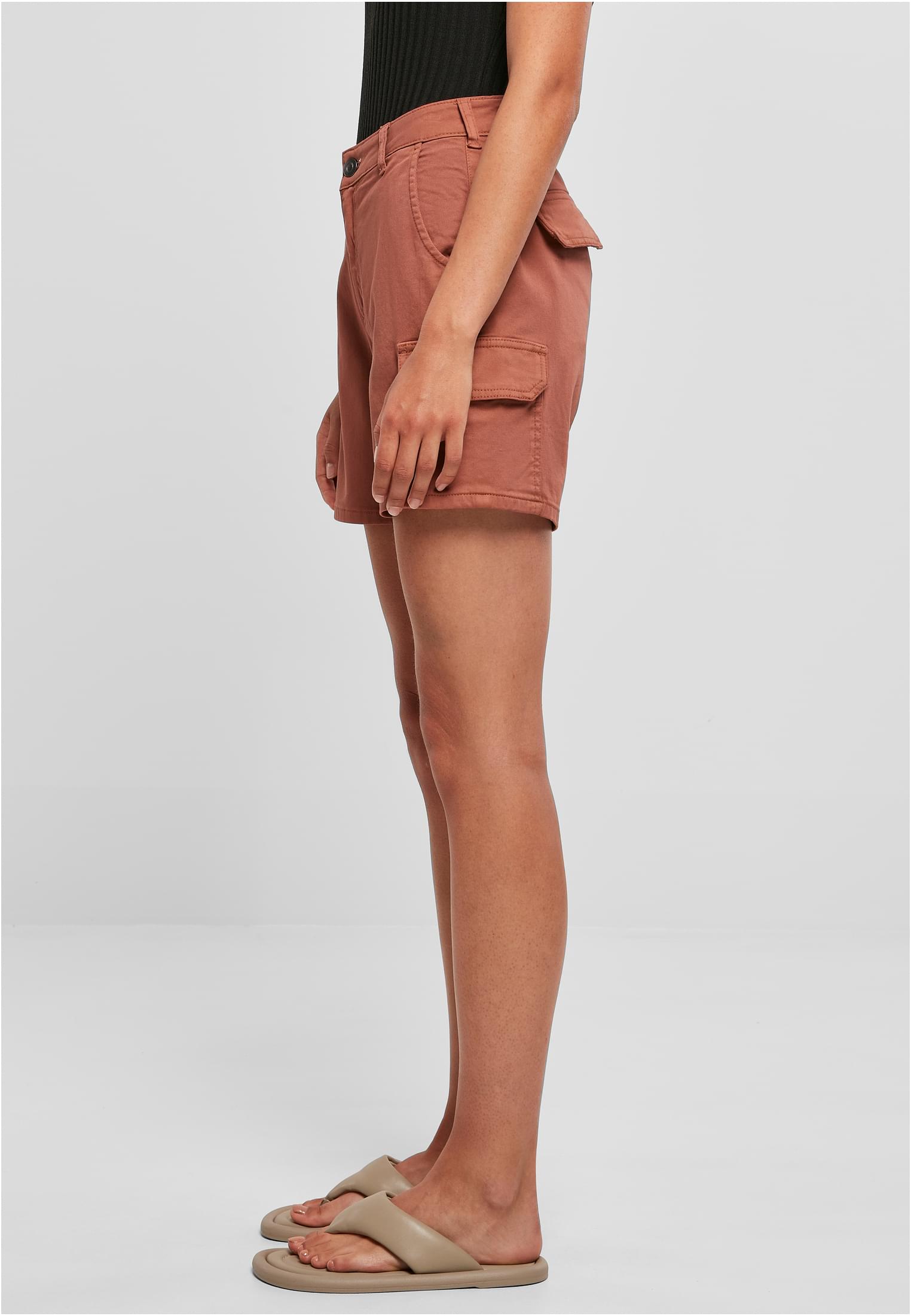 Ladies High Waist Cargo Shorts | terracotta