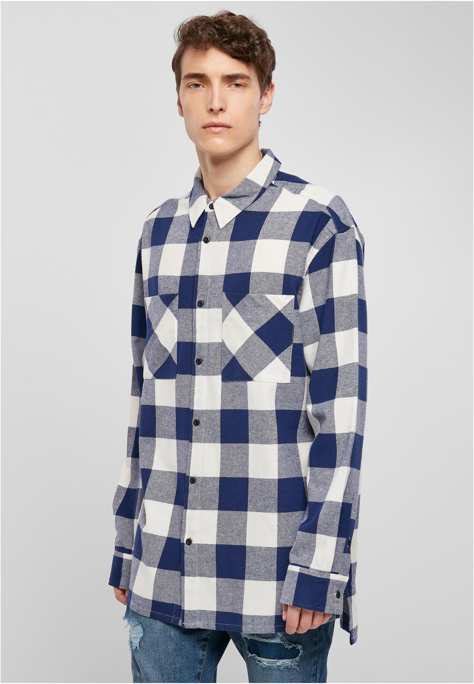 Long Oversized Checked Shirt | darkblue/cream