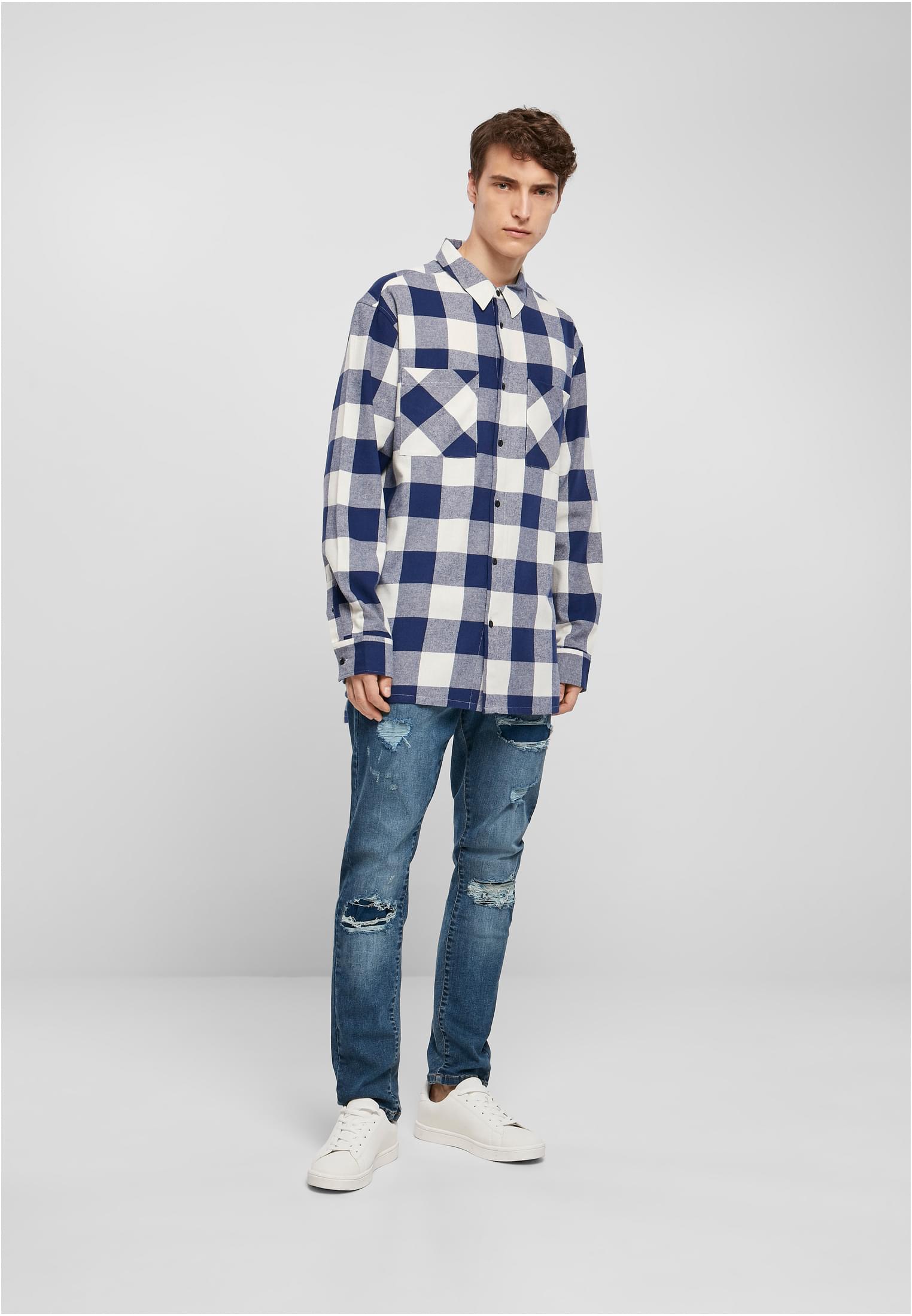 Long Oversized Checked Shirt | darkblue/cream