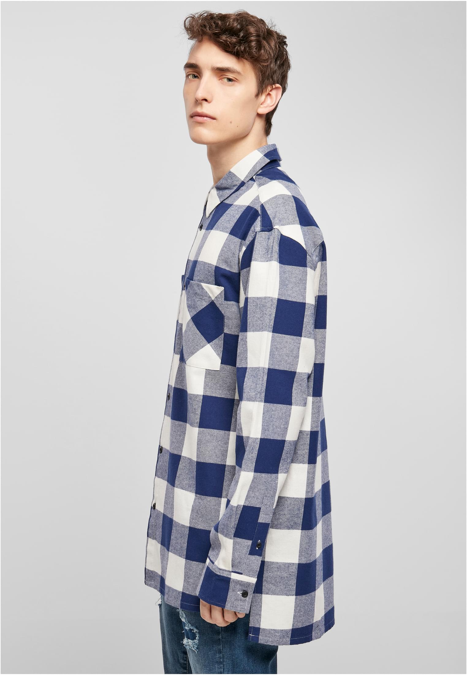 Long Oversized Checked Shirt | darkblue/cream