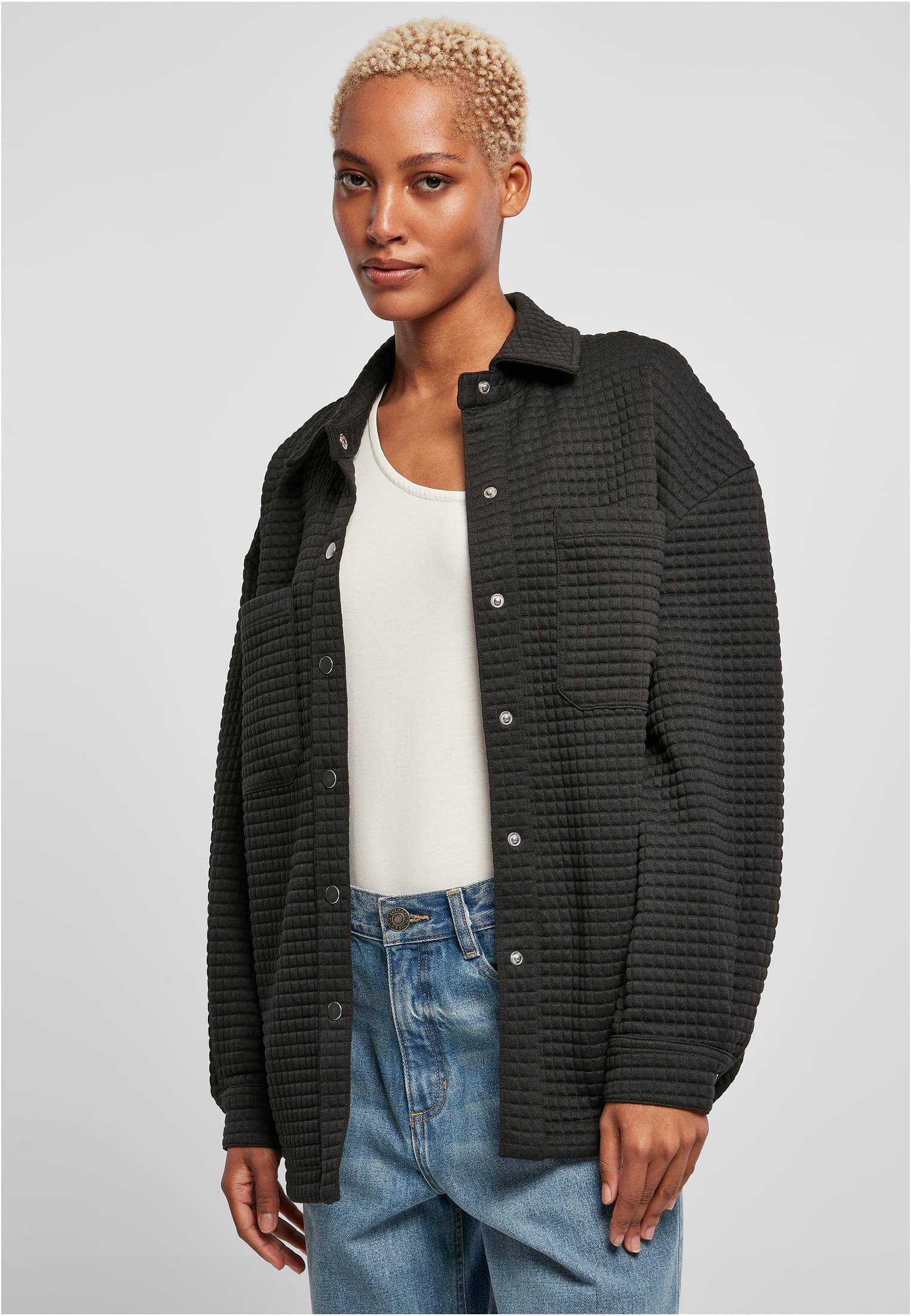 Ladies Quilted Sweat Overshirt | black