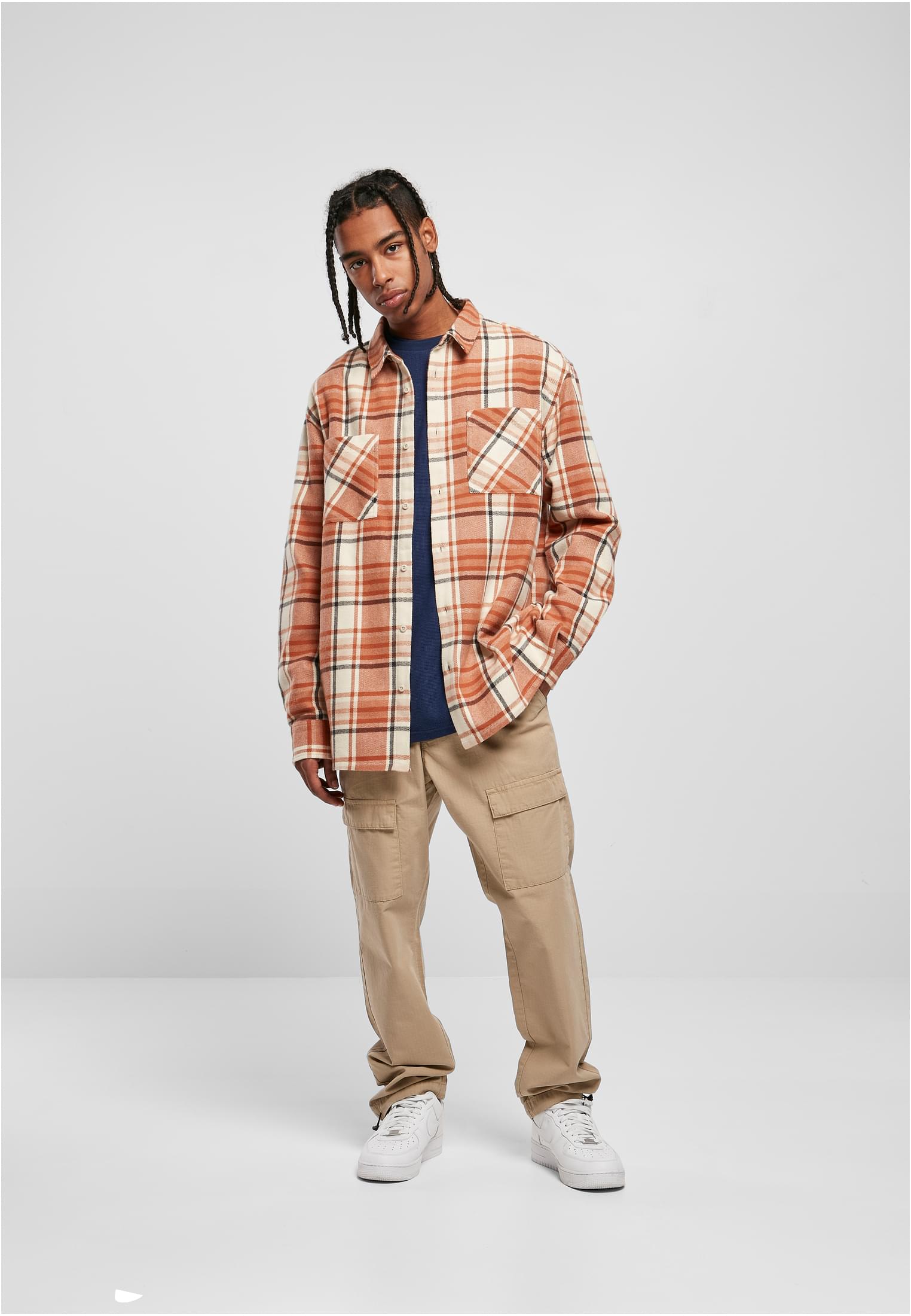 Long Oversized Checked Leaves Shirt | softseagrass/red