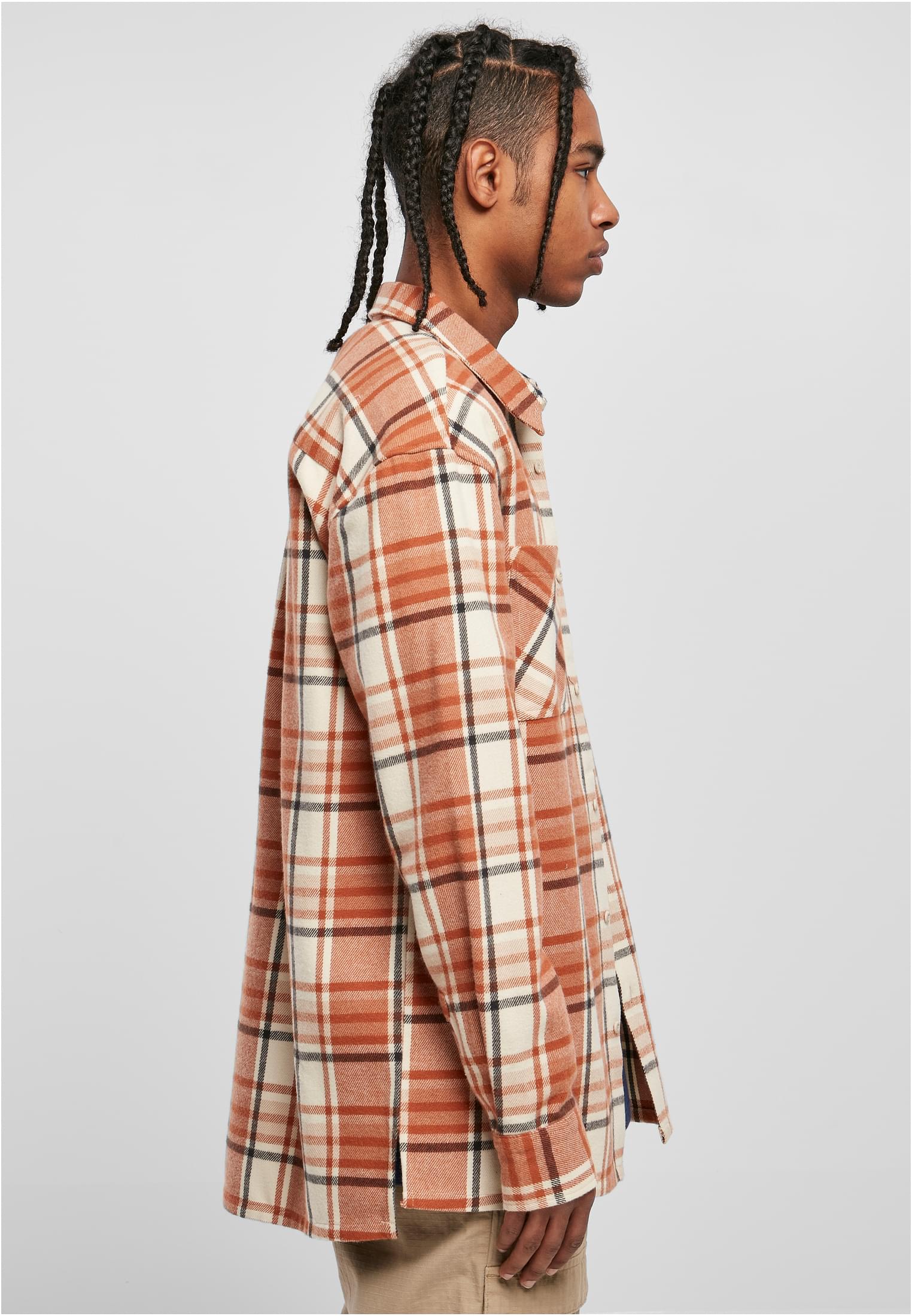 Long Oversized Checked Leaves Shirt | softseagrass/red