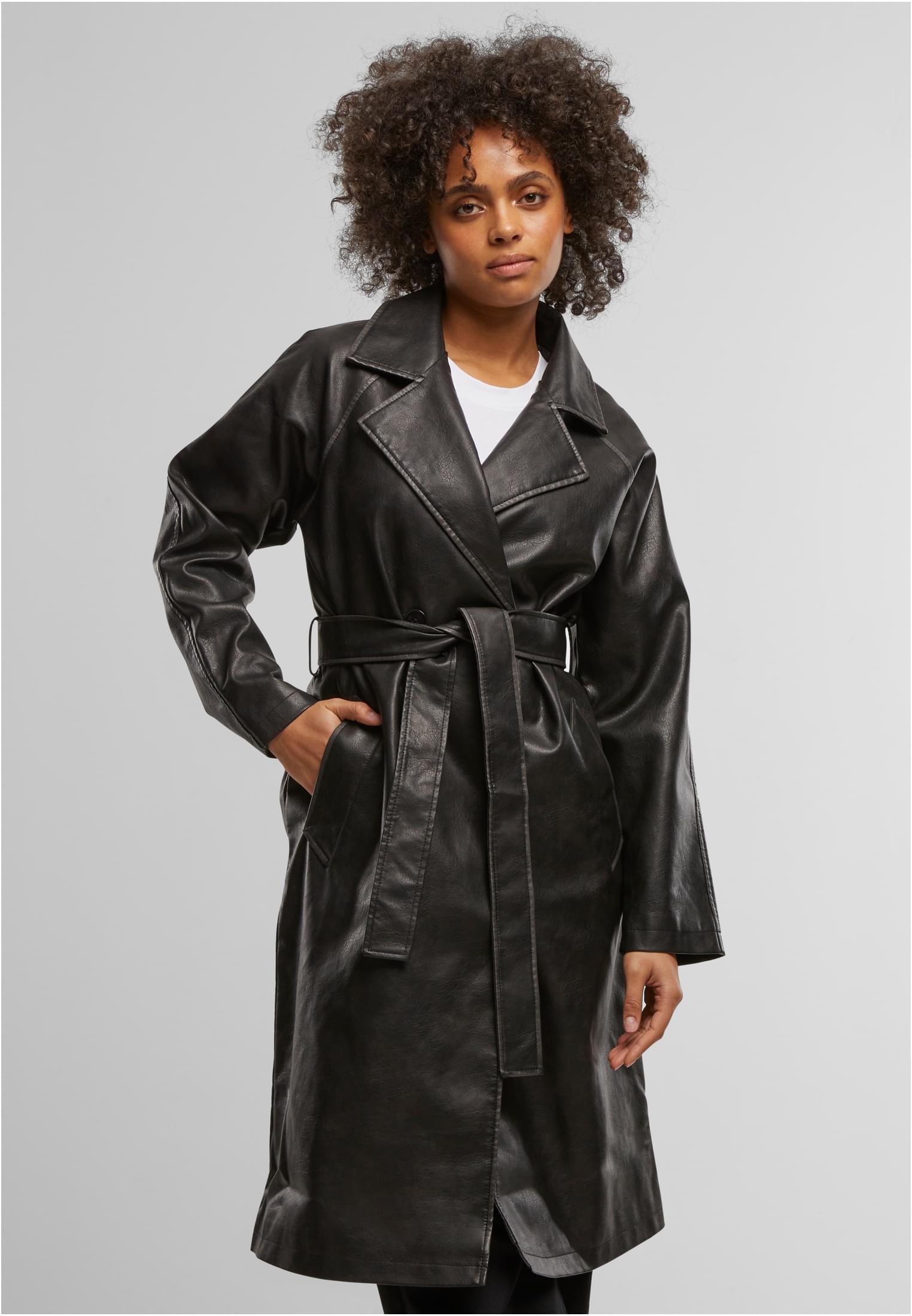 Ladies Vintage Leather Trenchcoat | black