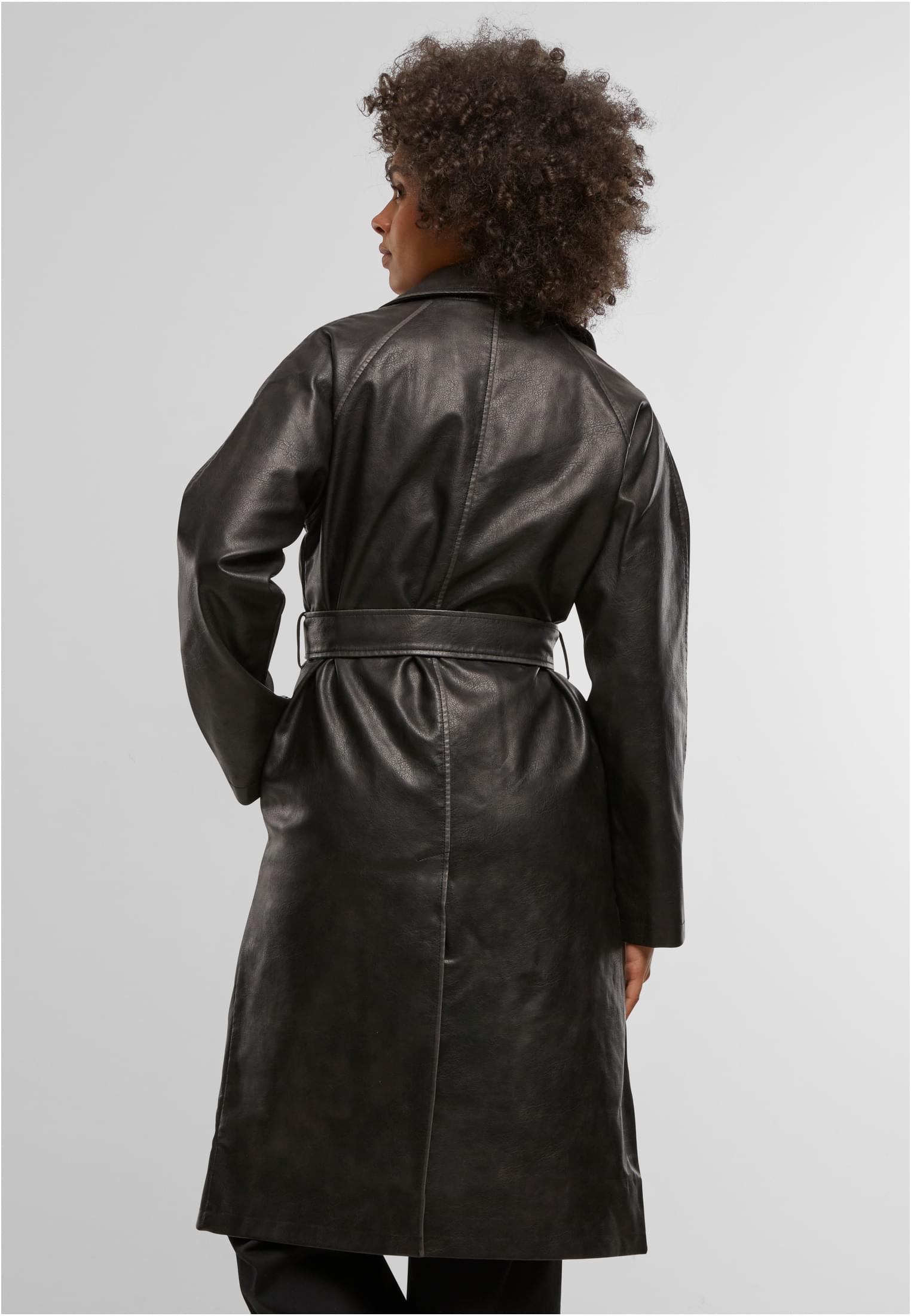 Ladies Vintage Leather Trenchcoat | black