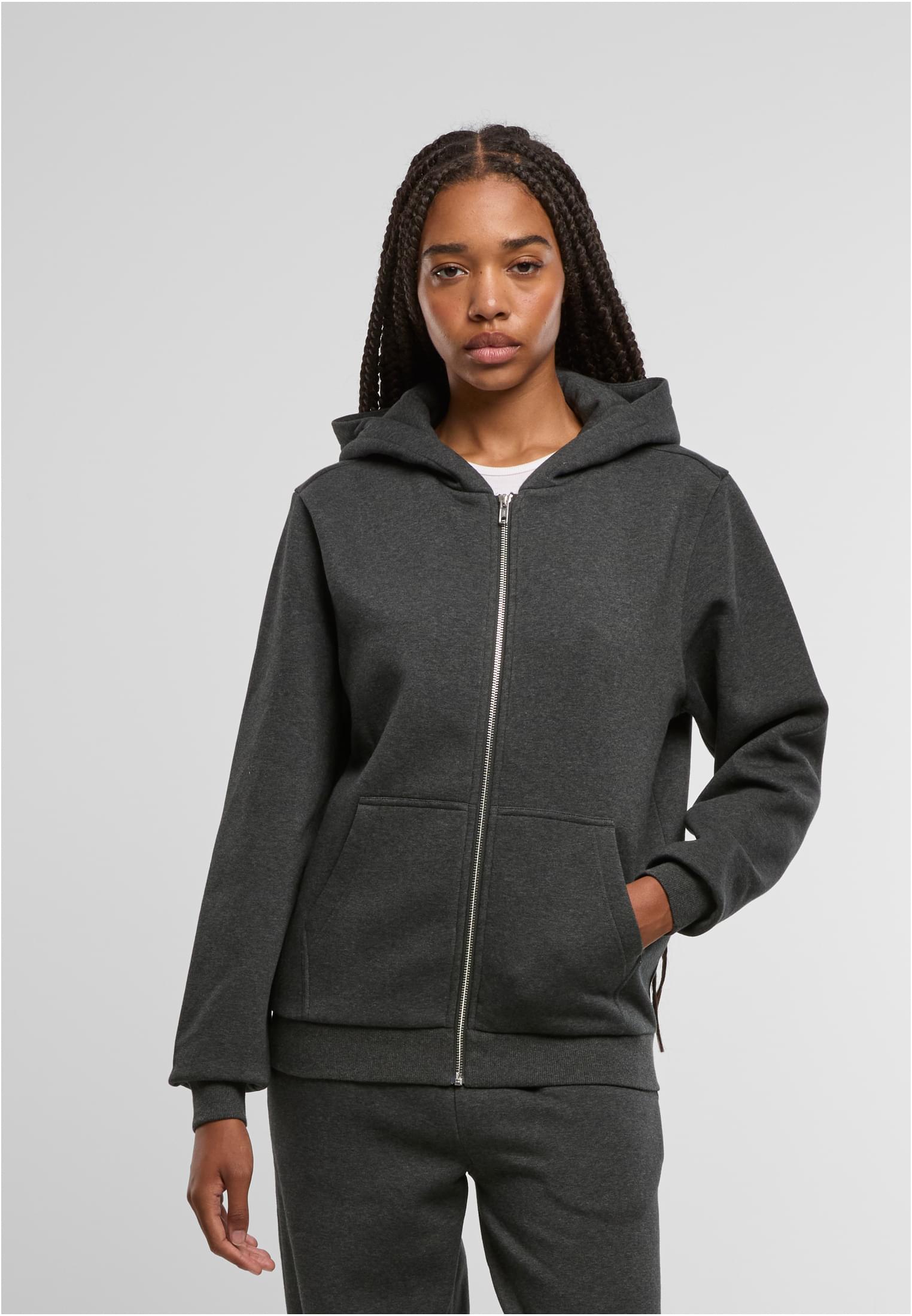 Ladies Fluffy Zip Hoody | charcoal