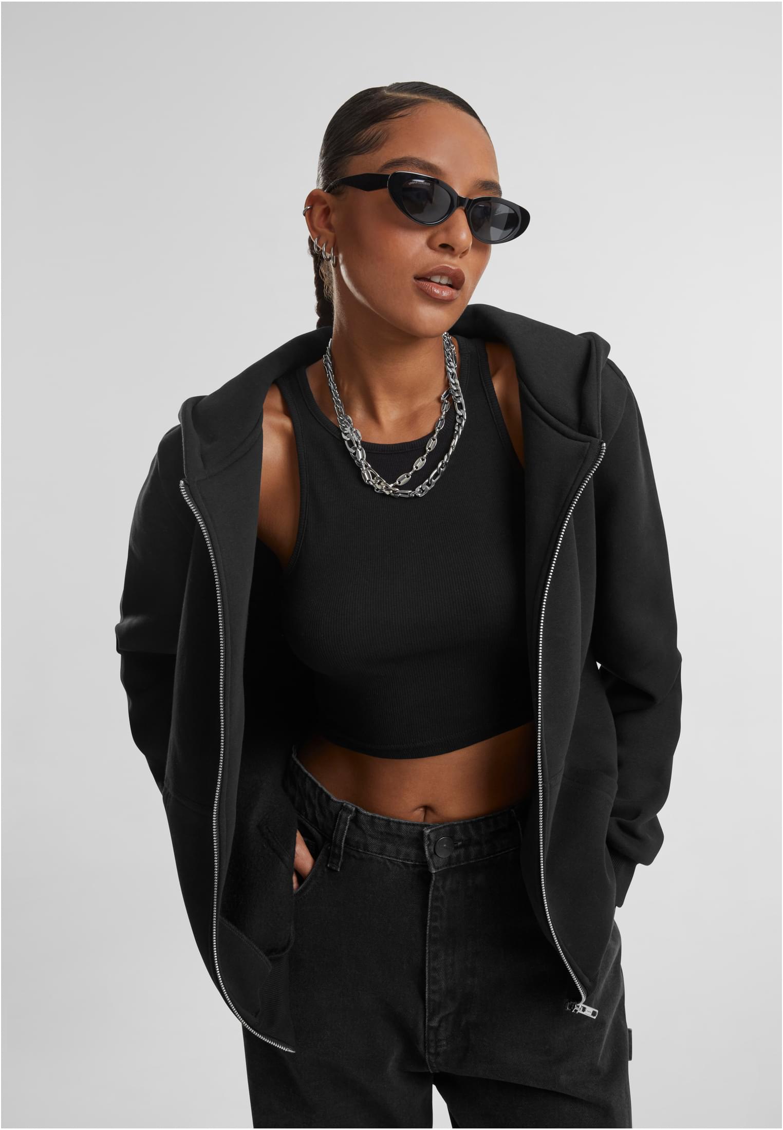 Ladies Fluffy Zip Hoody | black