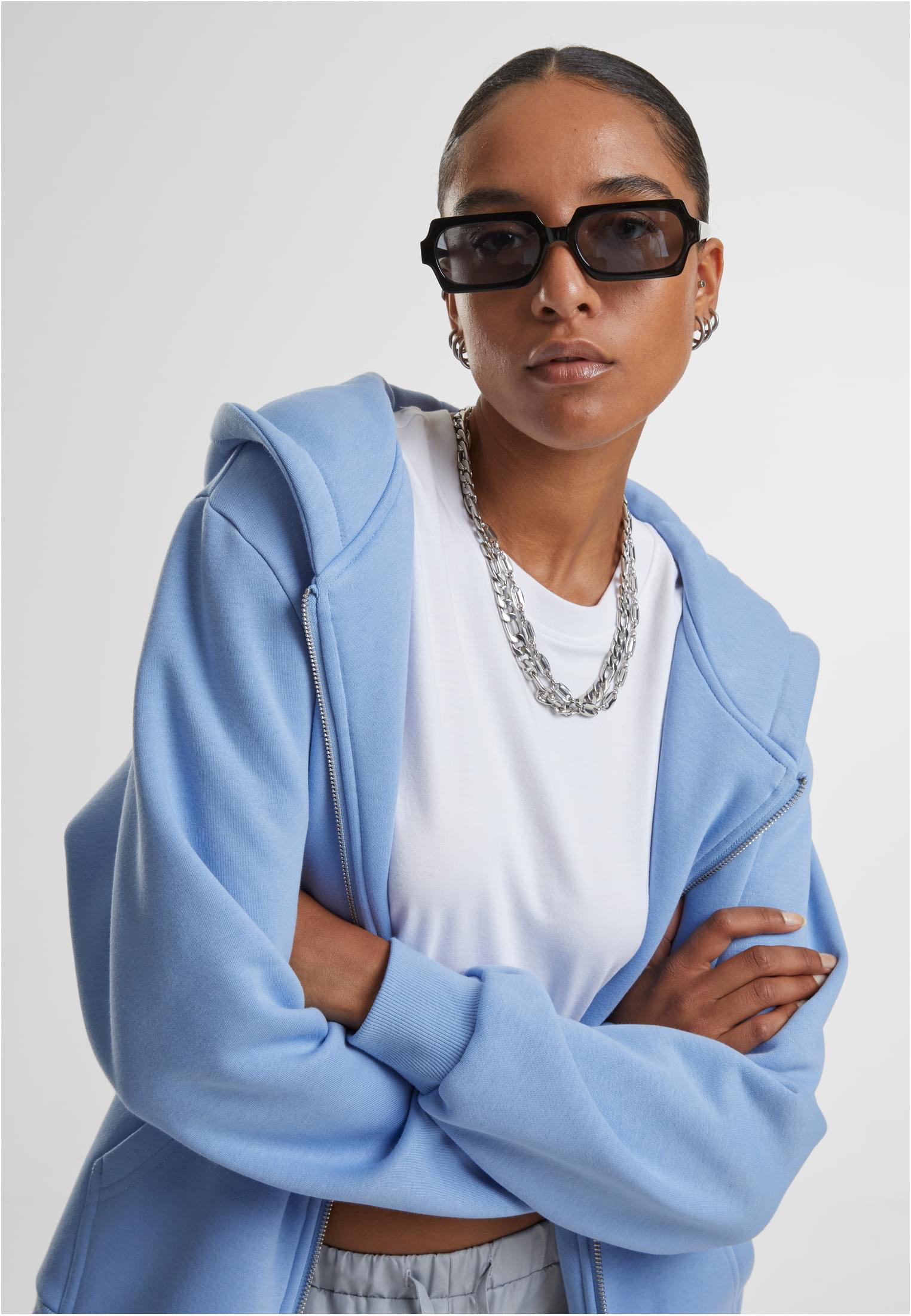 Ladies Fluffy Zip Hoody | powderblue