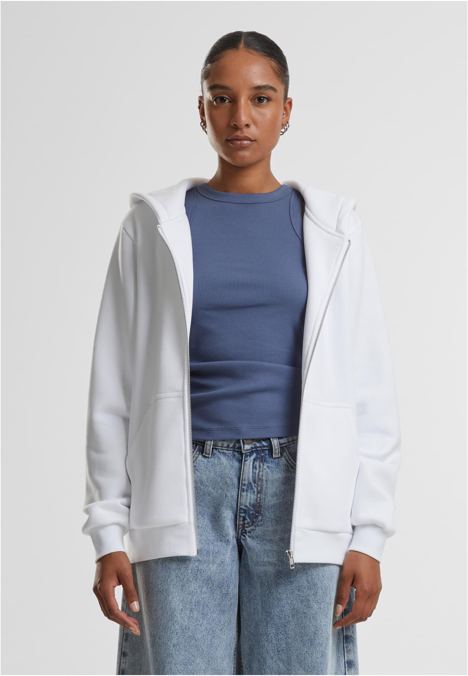 Ladies Fluffy Zip Hoody | white