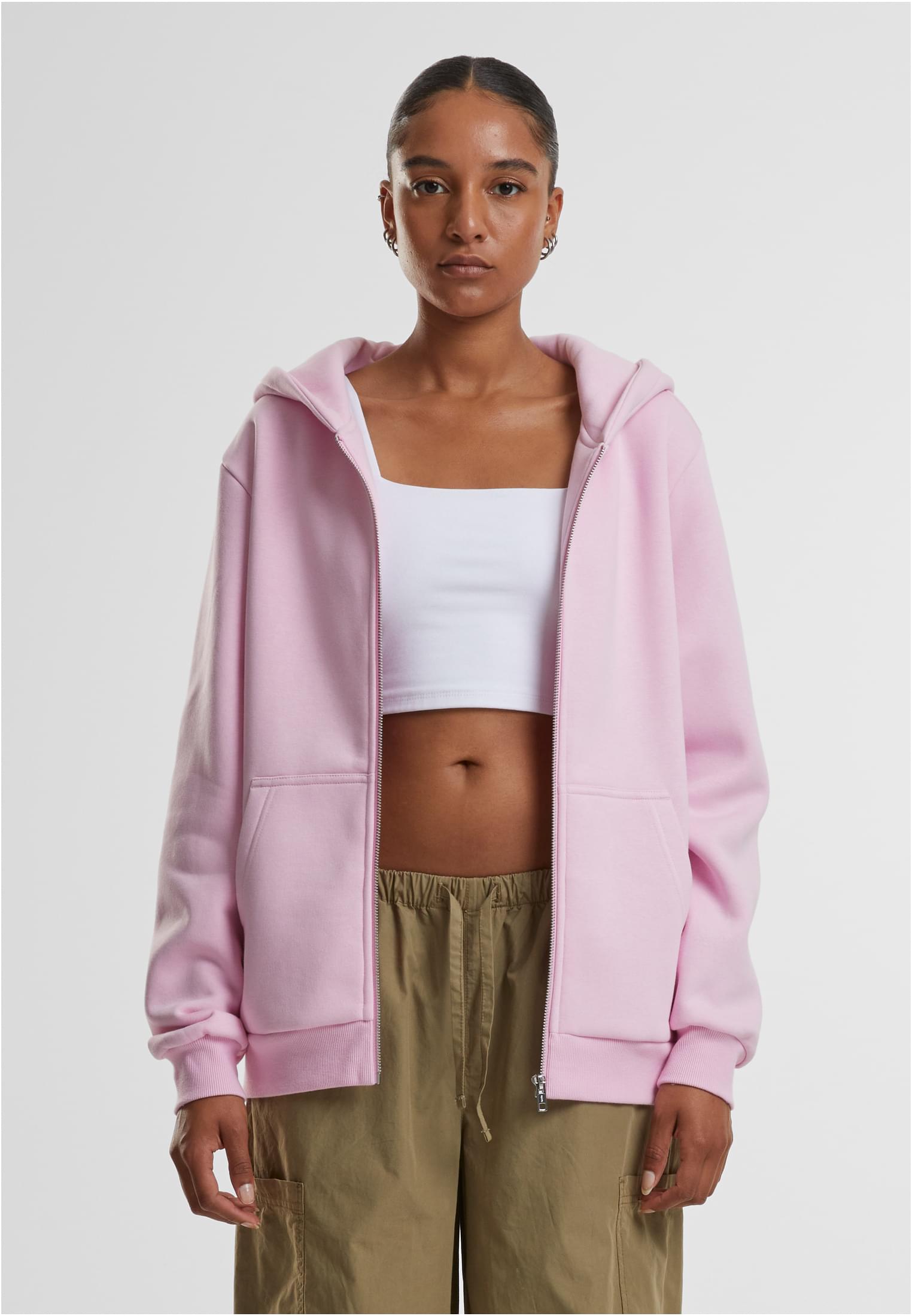 Ladies Fluffy Zip Hoody | softpink