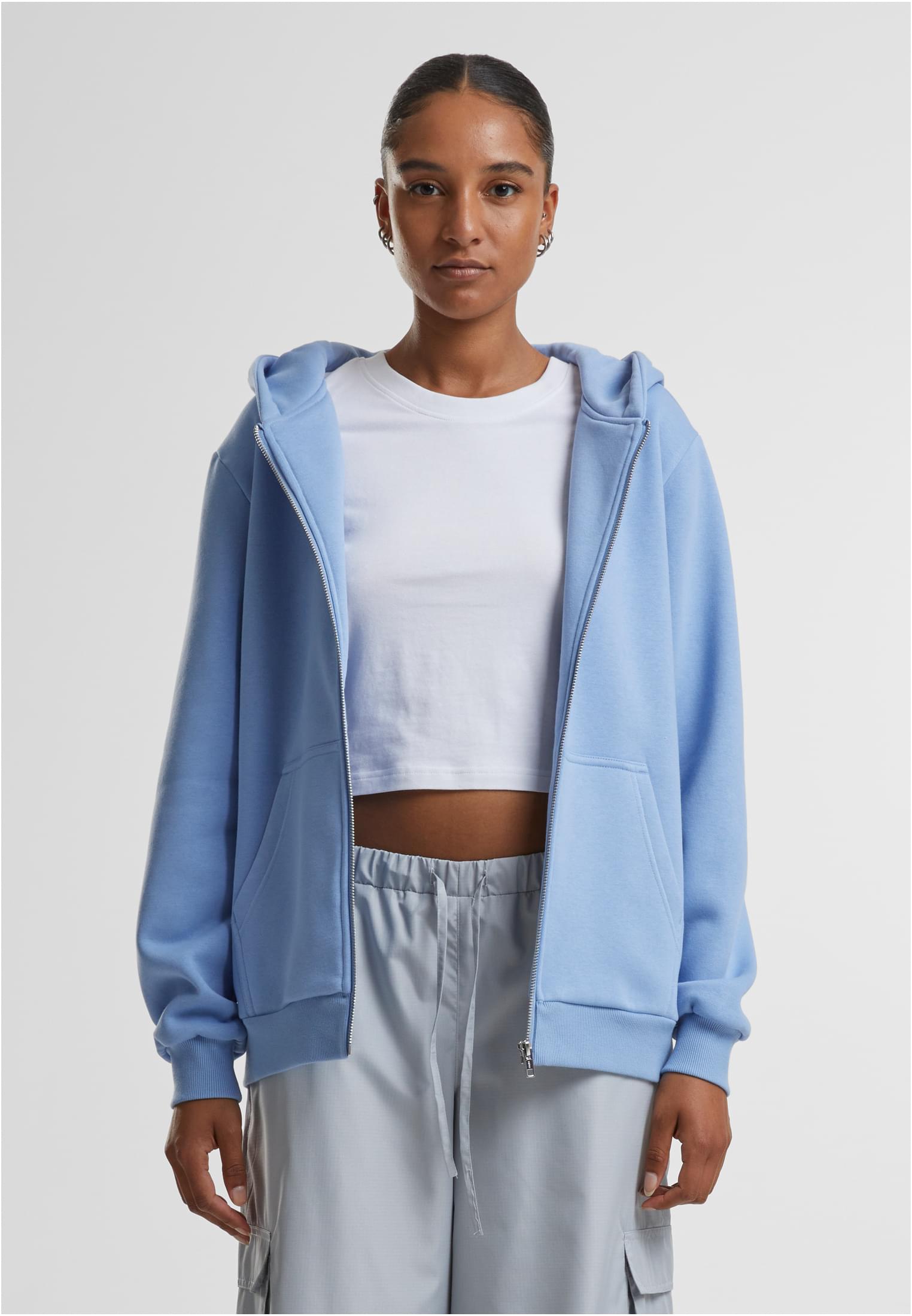 Ladies Fluffy Zip Hoody | powderblue