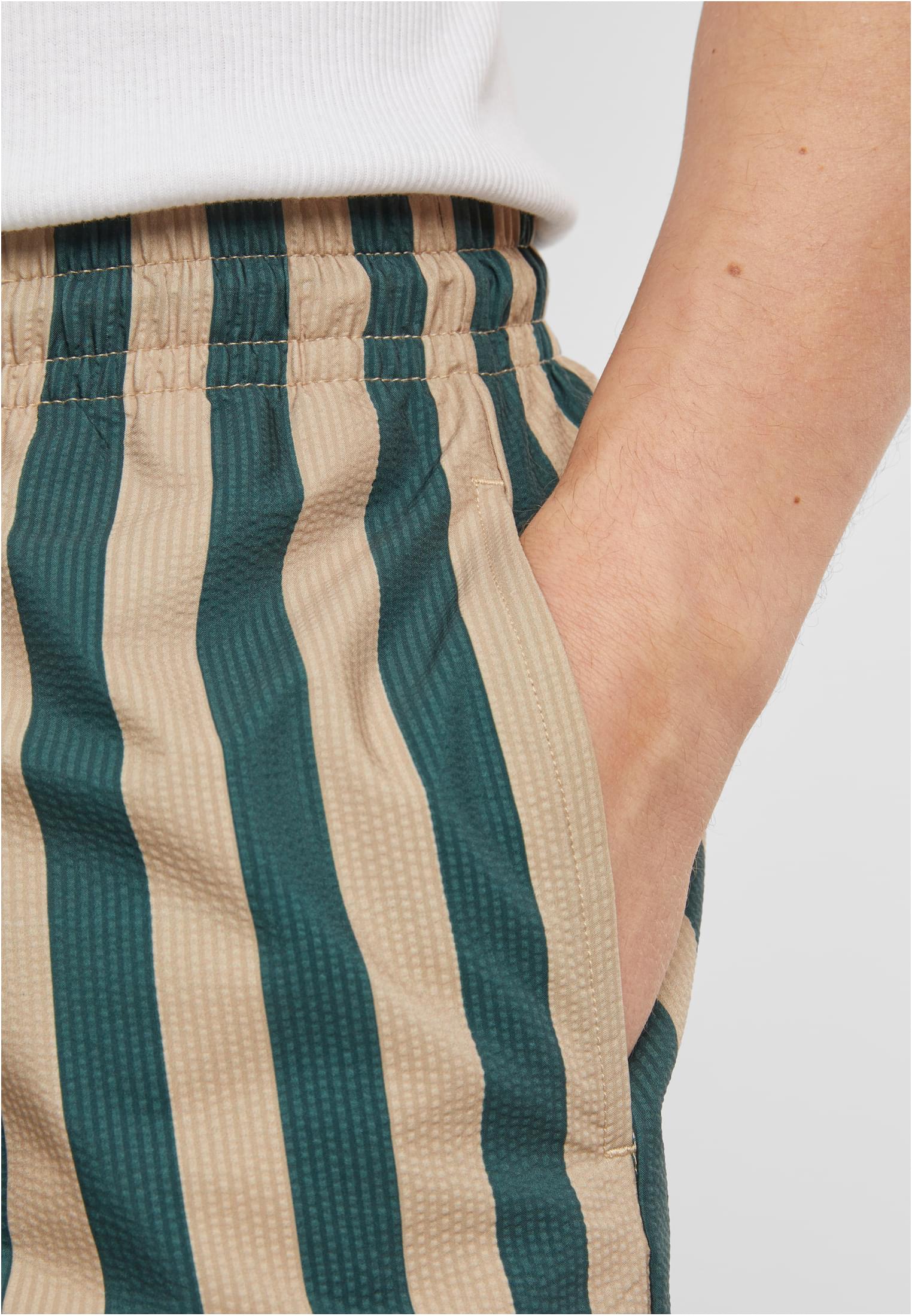 Striped Seersucker Swim Shorts | bottlegreen/unionbeige