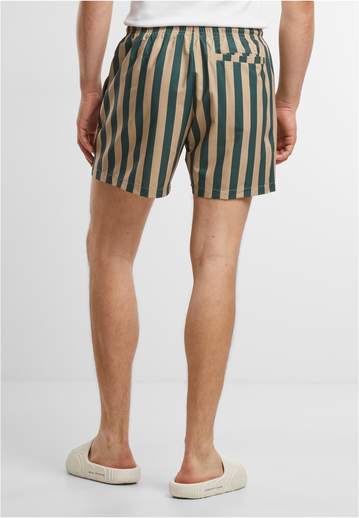 Striped Seersucker Swim Shorts | bottlegreen/unionbeige