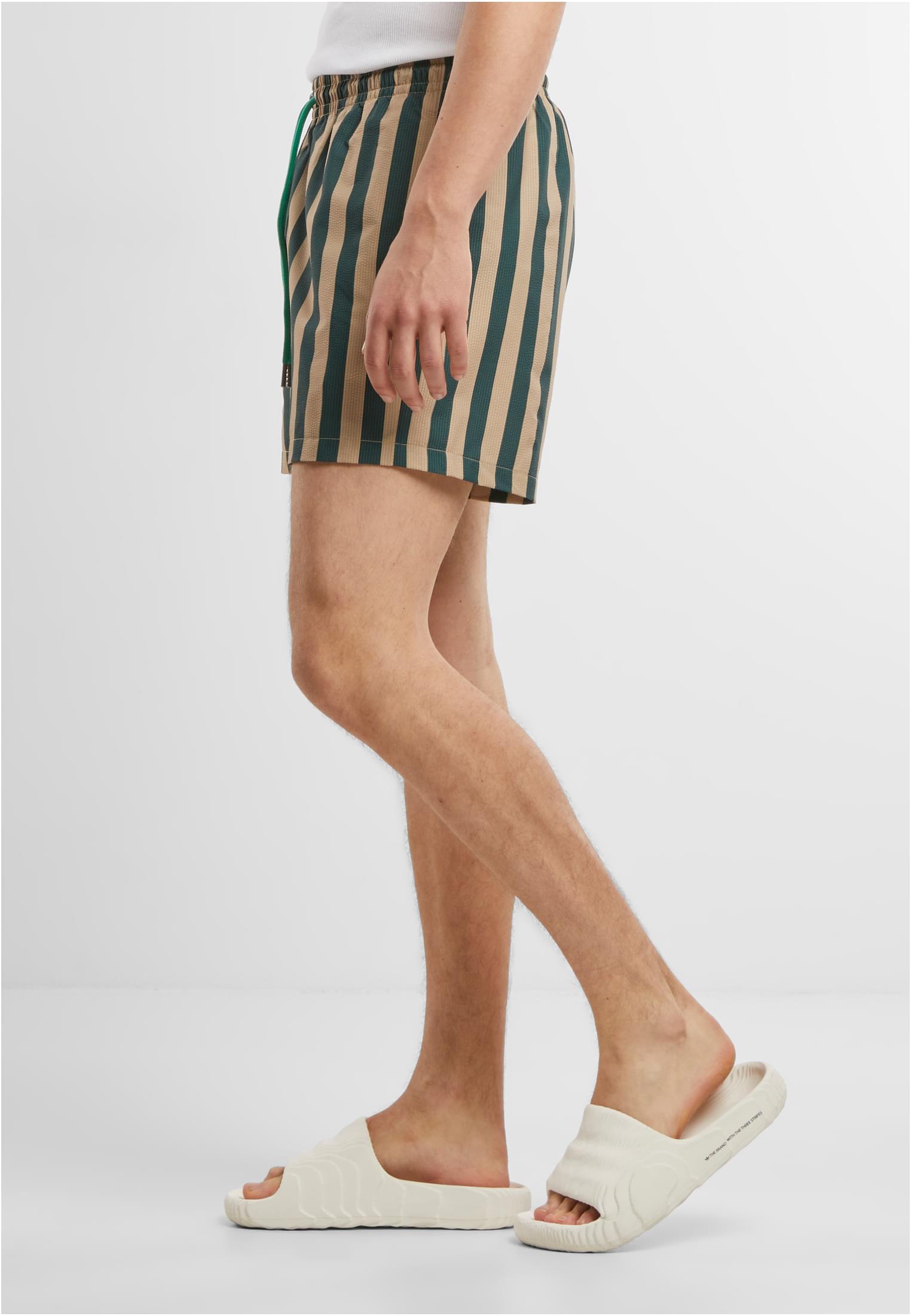 Striped Seersucker Swim Shorts | bottlegreen/unionbeige