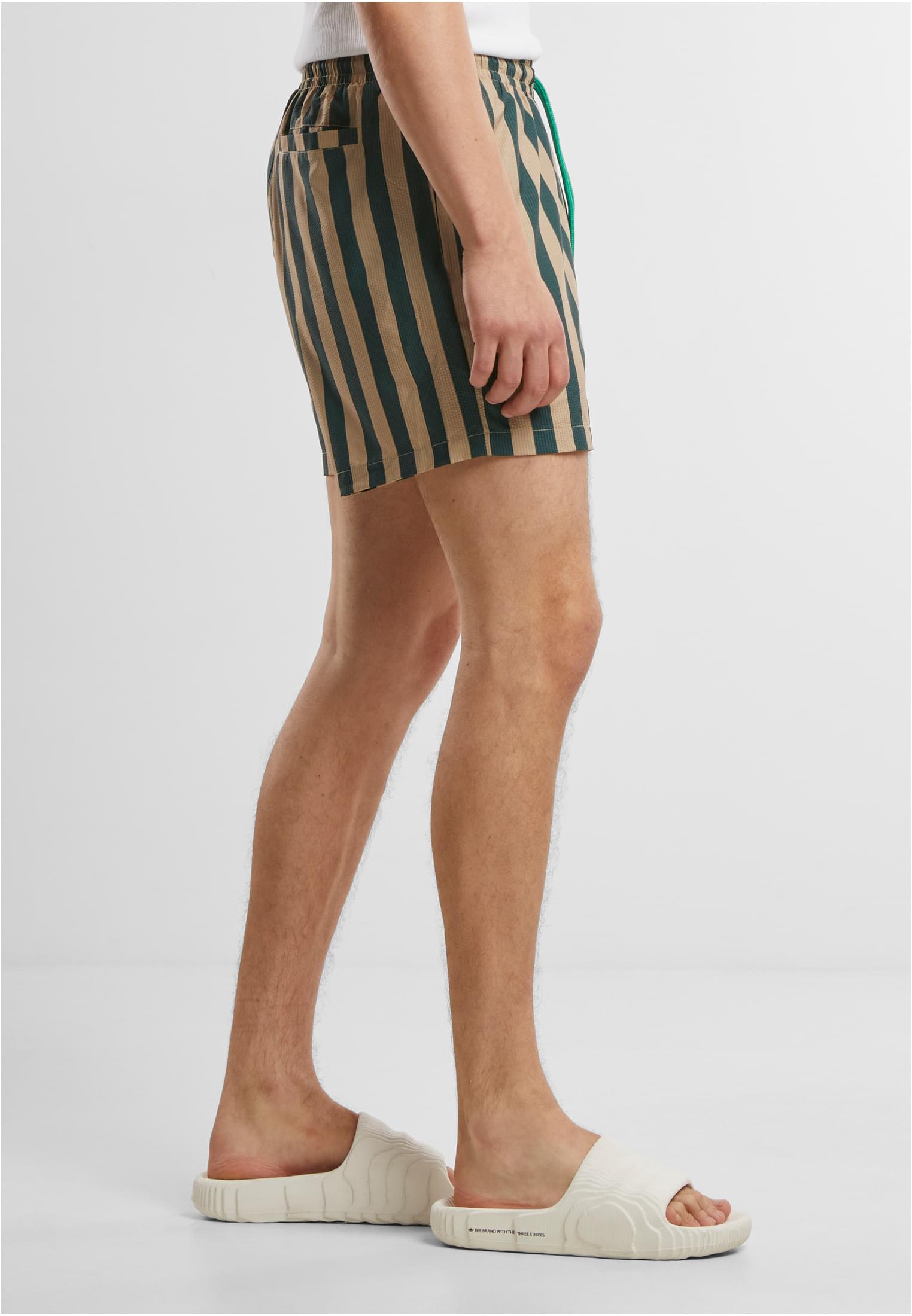 Striped Seersucker Swim Shorts | bottlegreen/unionbeige