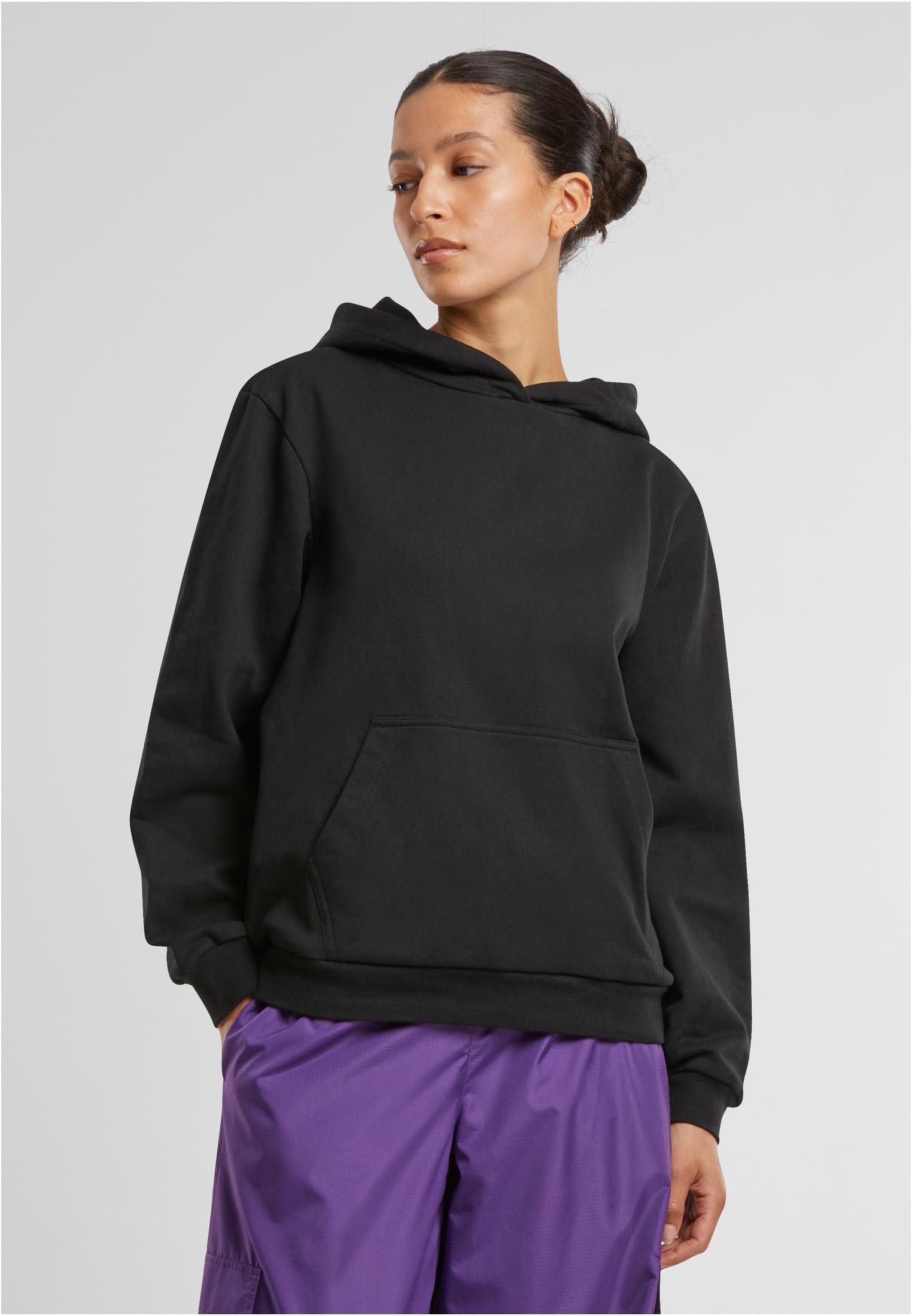 Ladies Loose Light Brushed Fleece Hoody | black