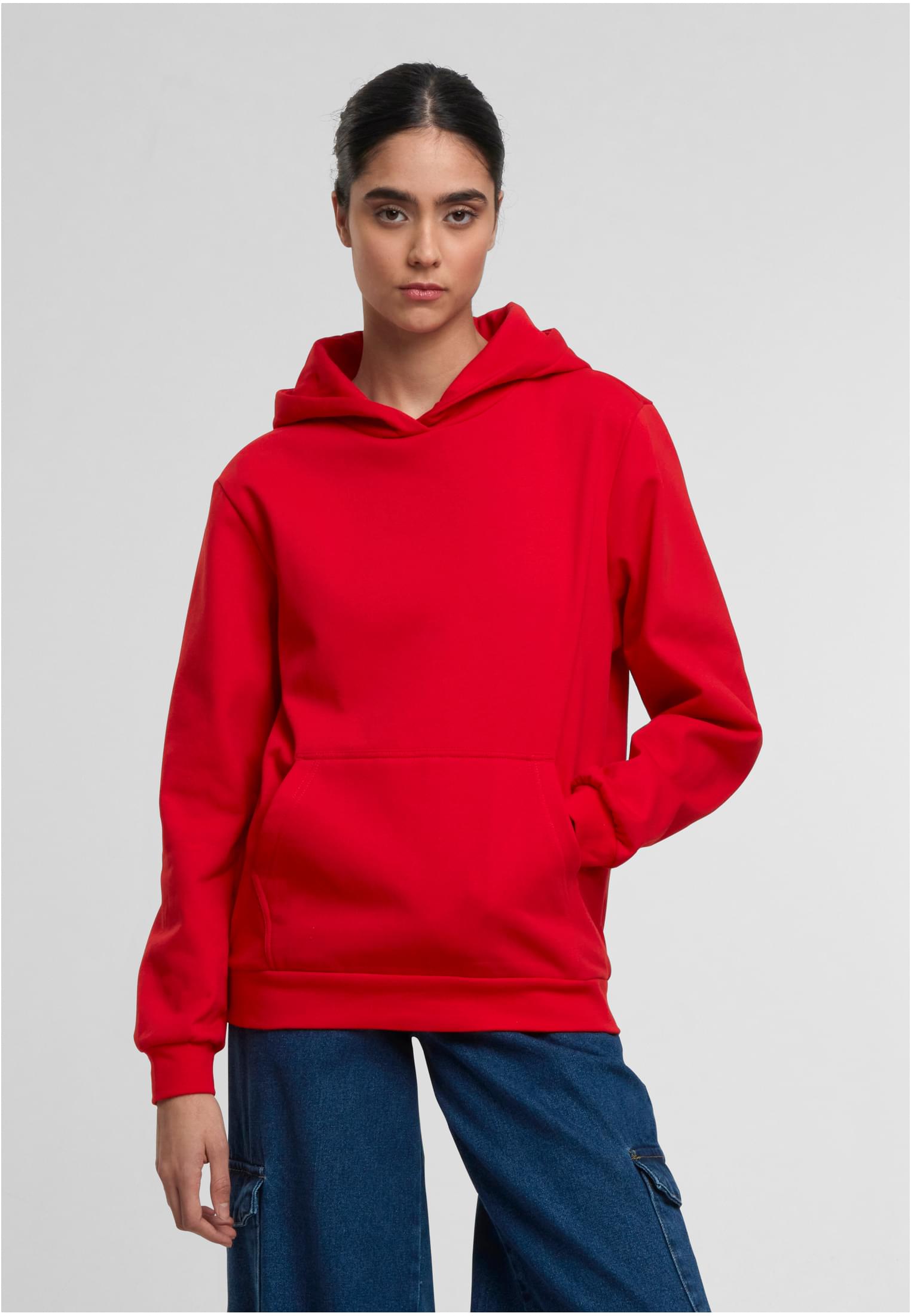 Ladies Loose Light Brushed Fleece Hoody | red