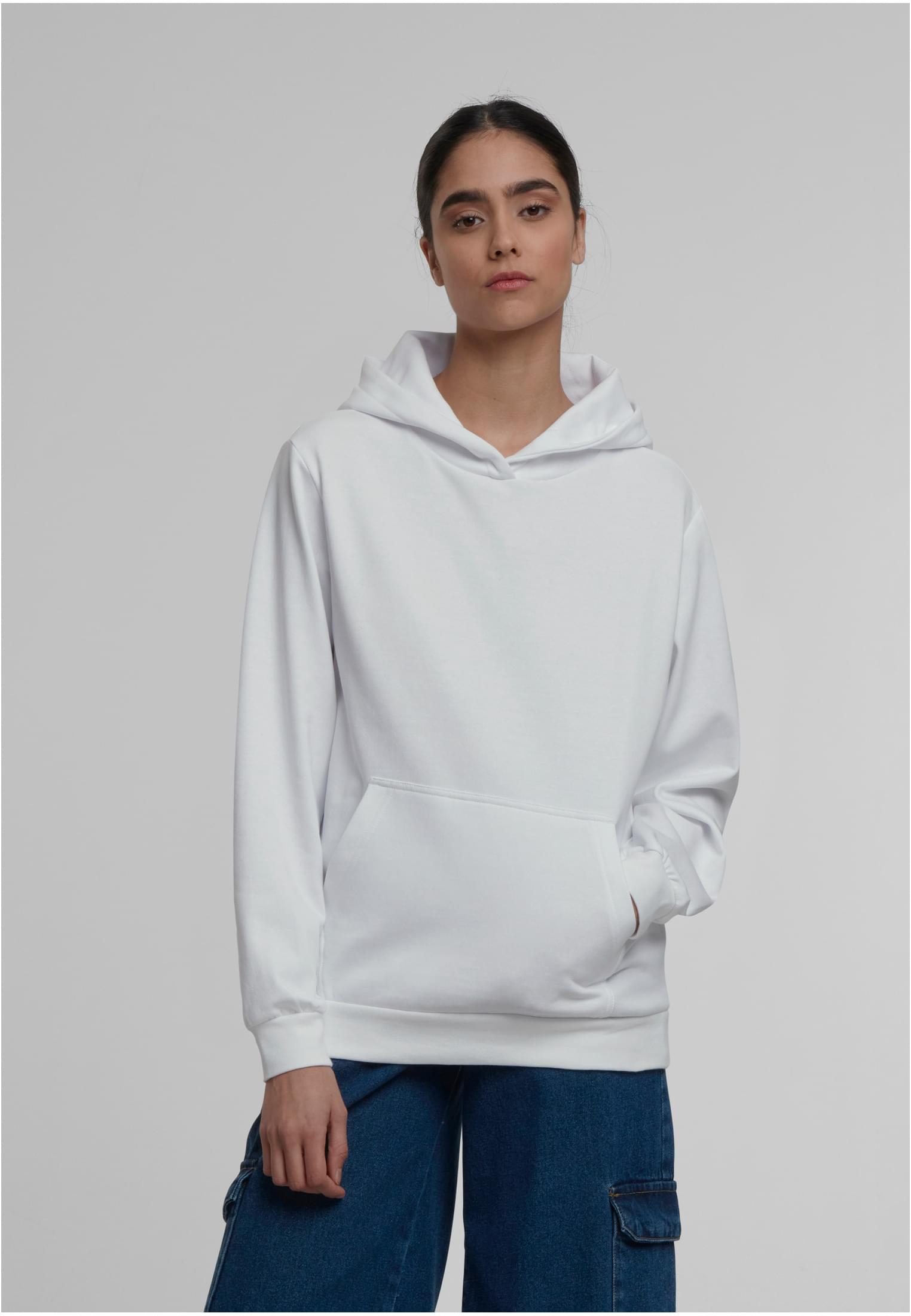 Ladies Loose Light Brushed Fleece Hoody | white