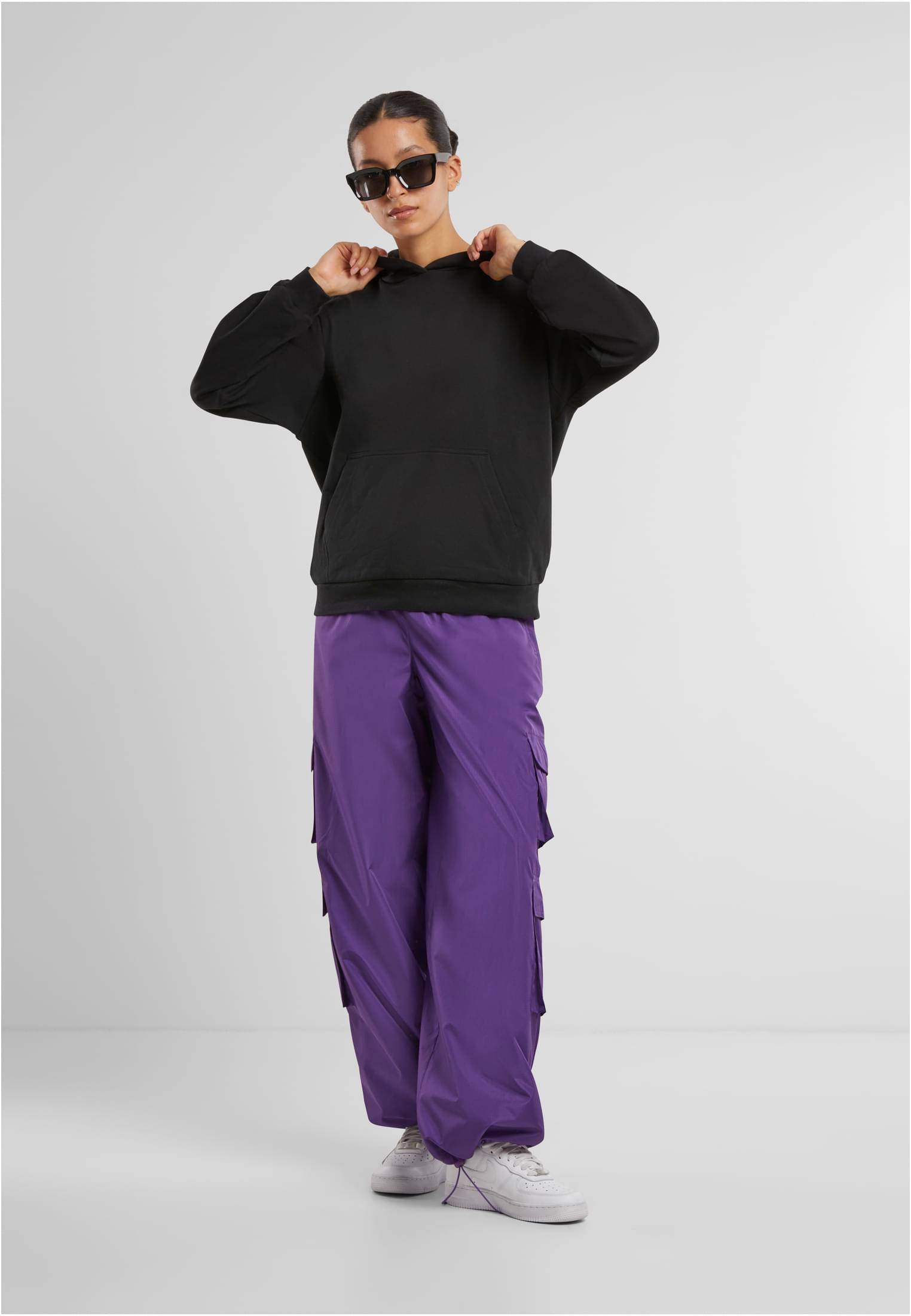 Ladies Loose Light Brushed Fleece Hoody | black