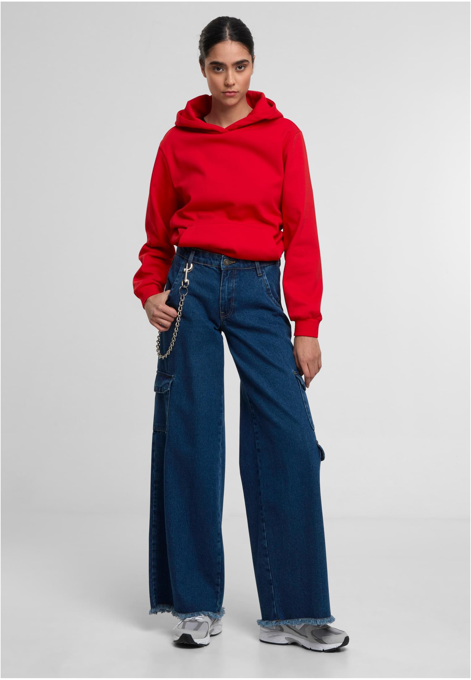Ladies Loose Light Brushed Fleece Hoody | red