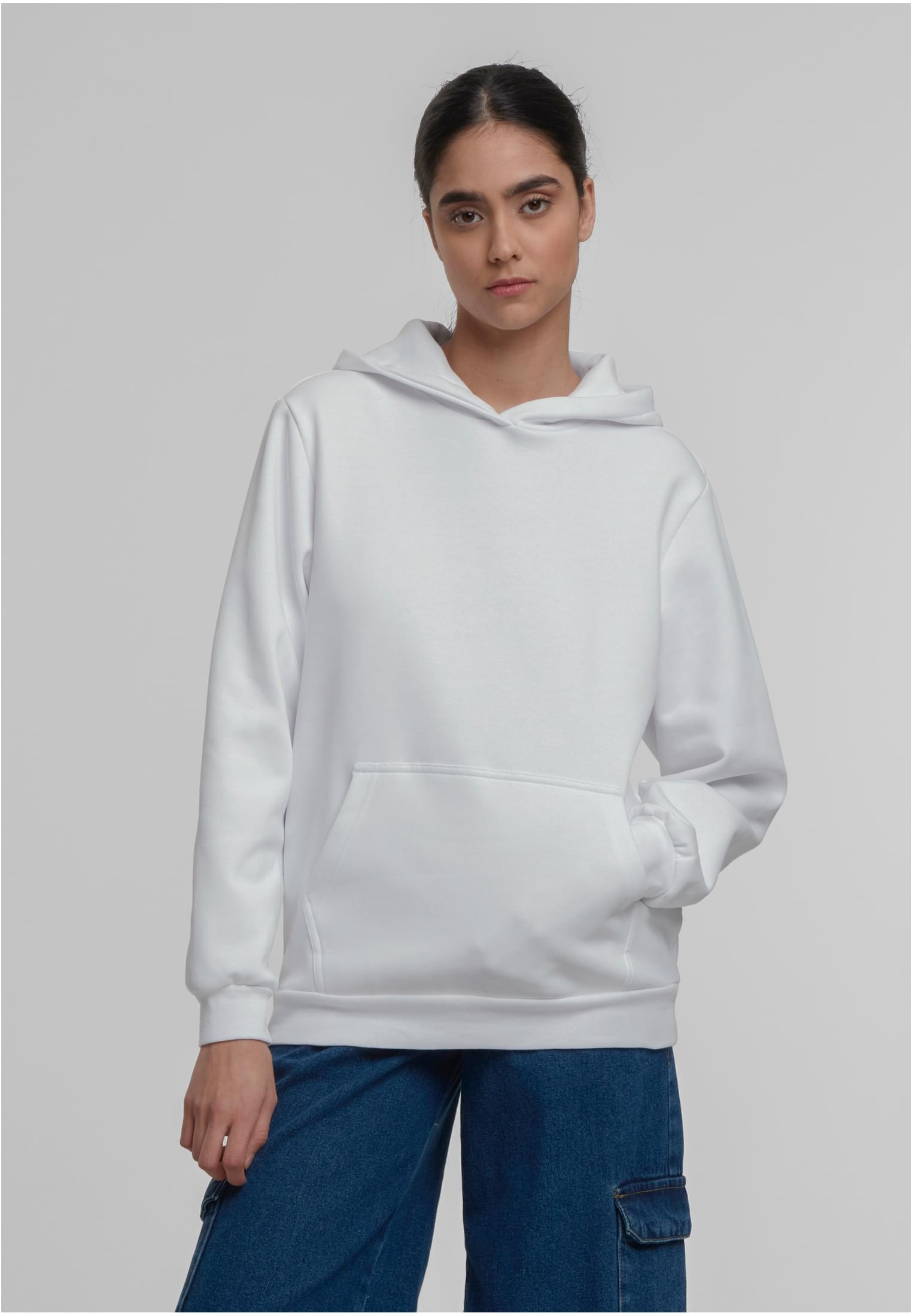 Ladies Loose Brushed Fleece Hoody | white
