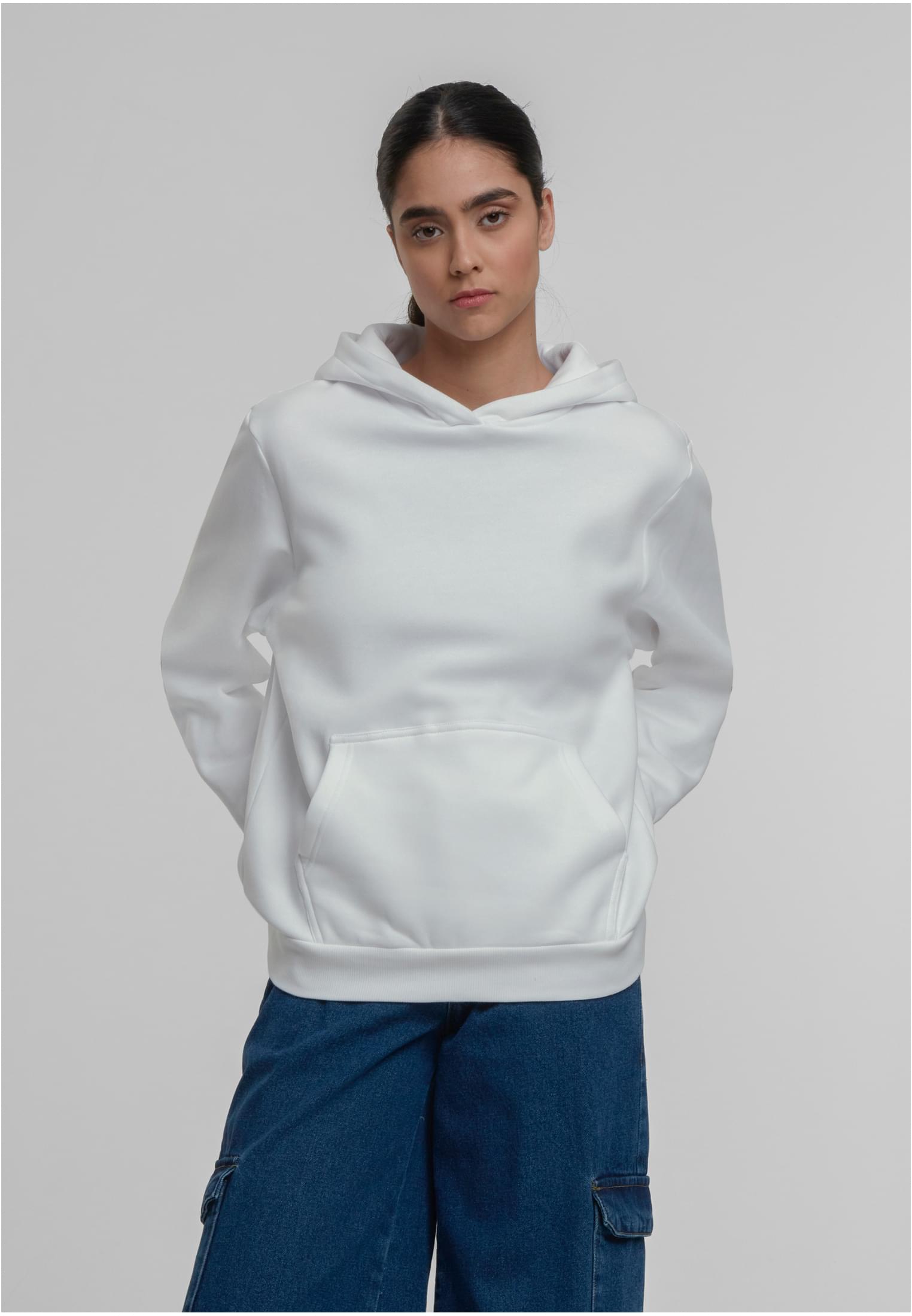 Ladies Organic Loose Brushed Fleece Hoody | white