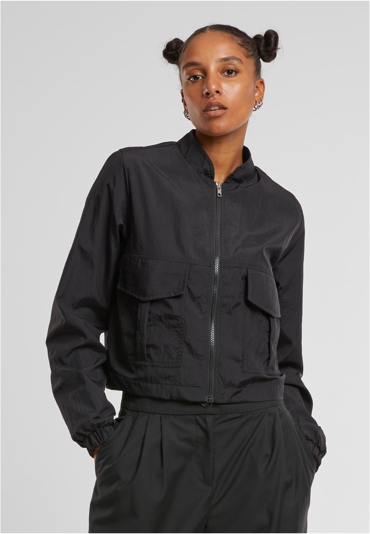 Ladies Short Crinkle Nylon Jacket | black