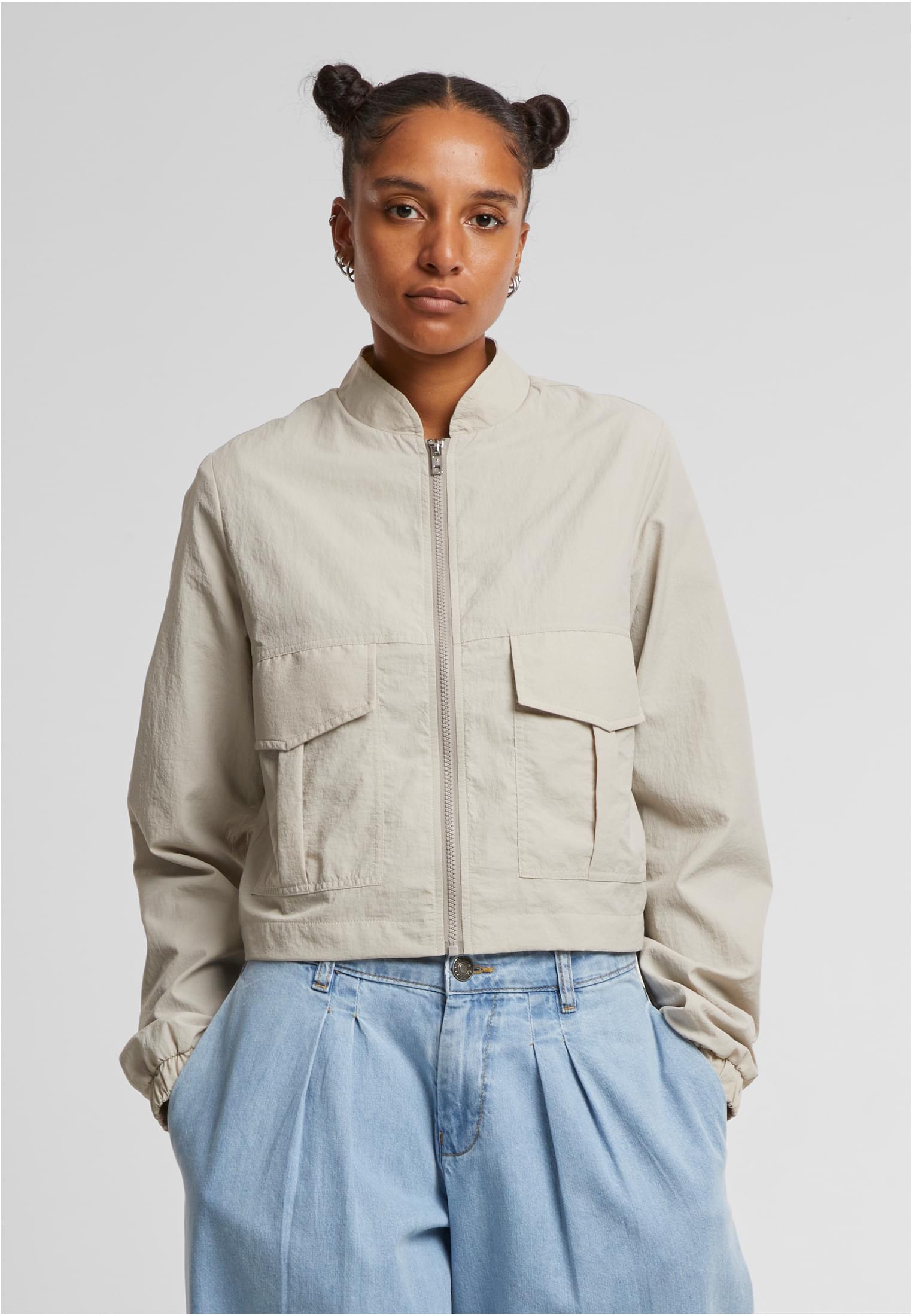 Ladies Short Crinkle Nylon Jacket | stonegrey