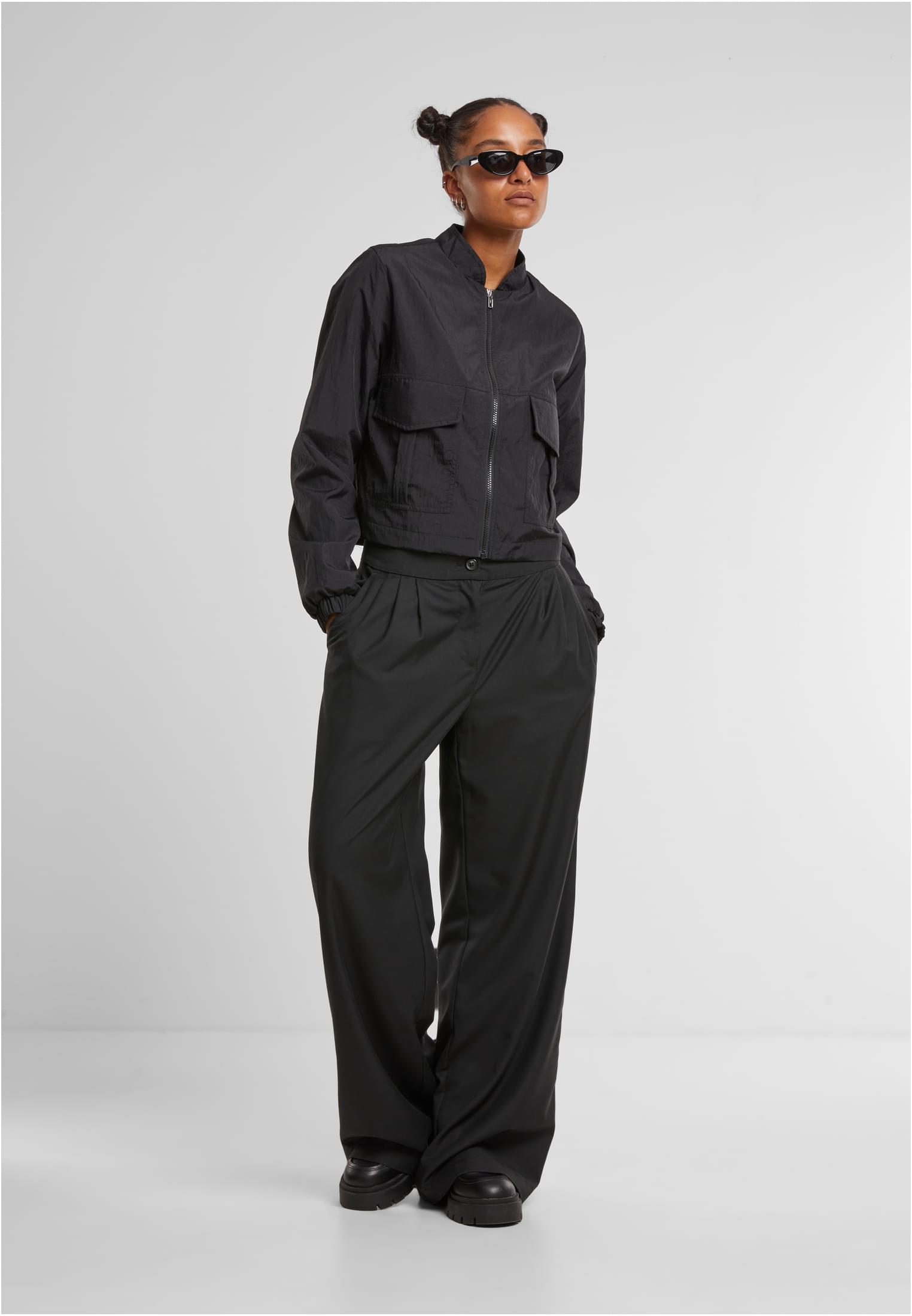 Ladies Short Crinkle Nylon Jacket | black