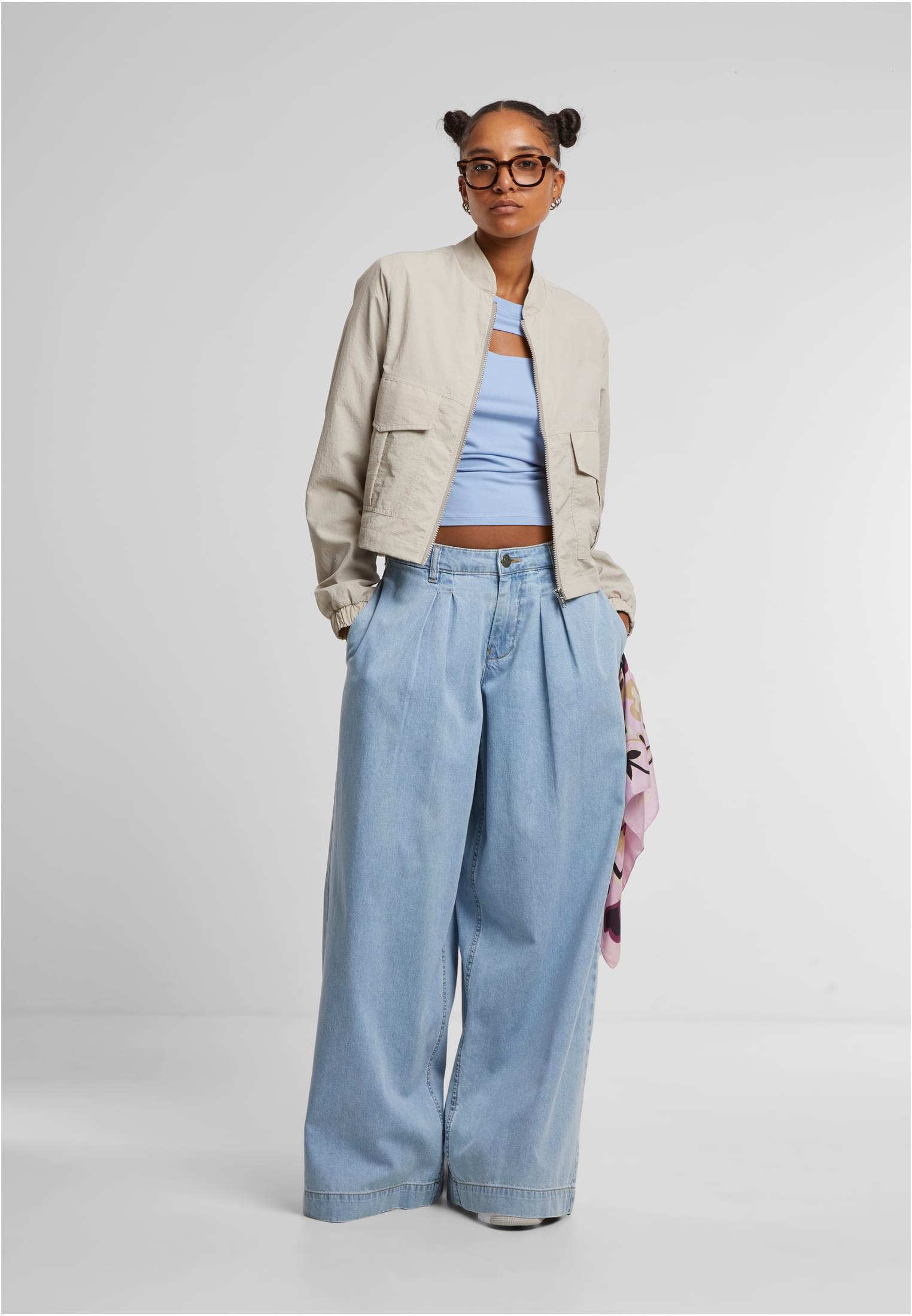 Ladies Short Crinkle Nylon Jacket | stonegrey