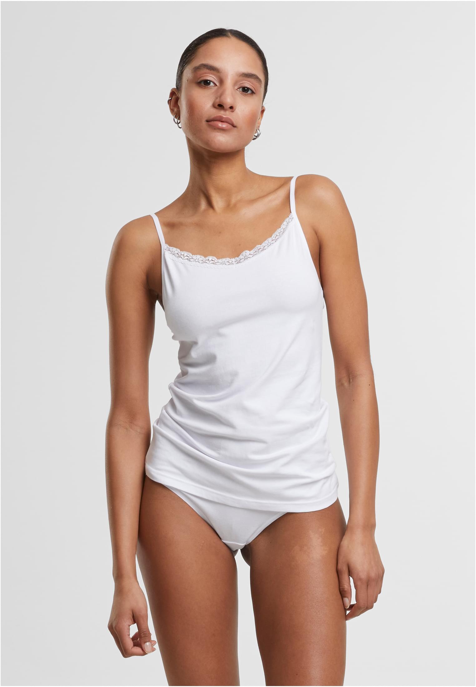 Ladies Basic Tank Top Cotton Lace 2-Pack | white+white