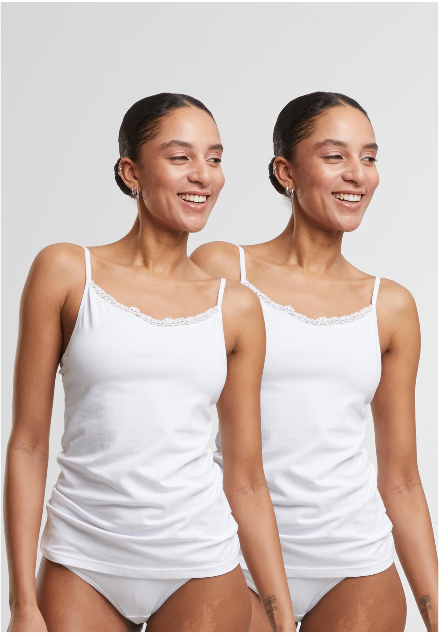 Ladies Basic Tank Top Cotton Lace 2-Pack | white+white