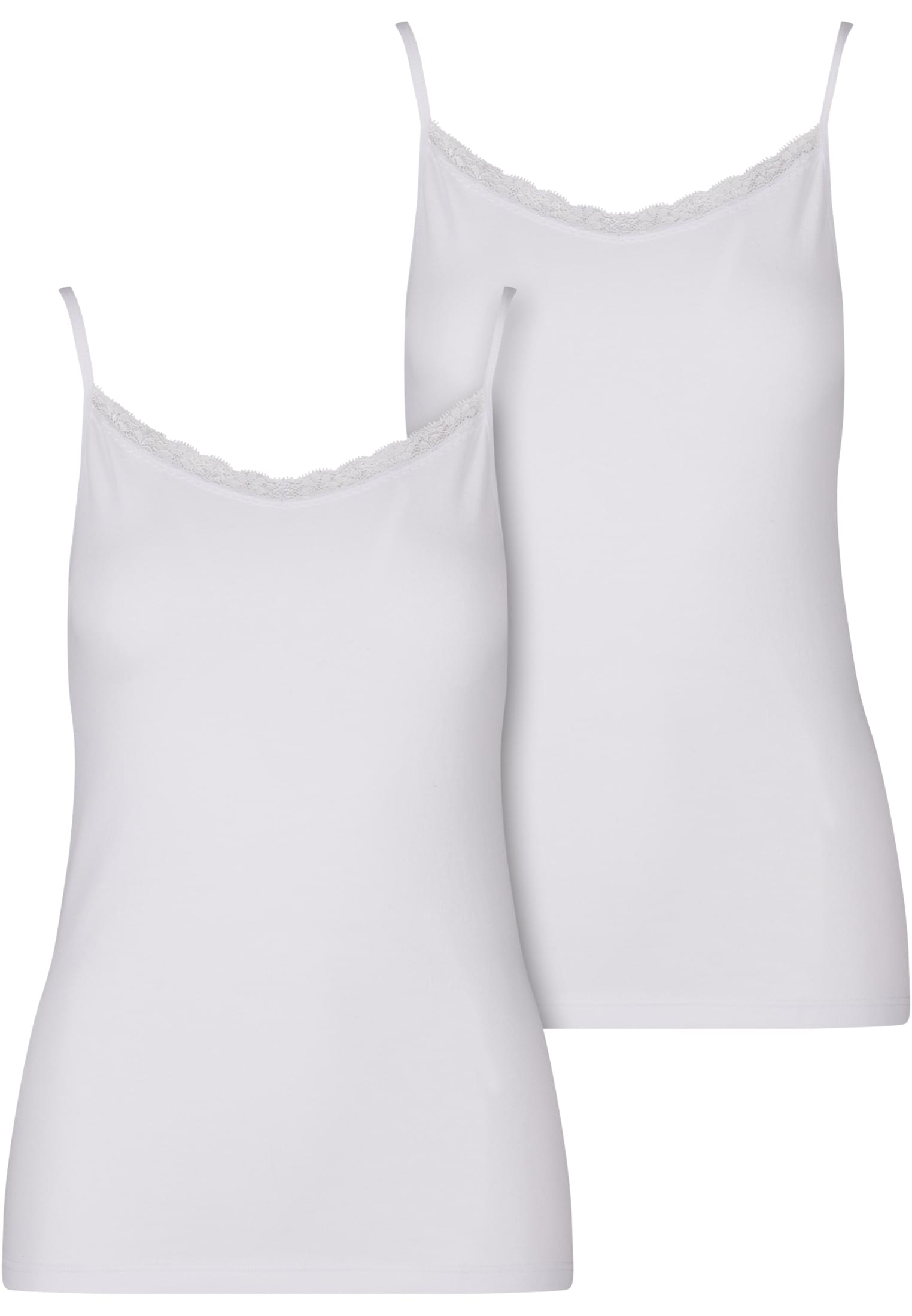 Ladies Basic Tank Top Cotton Lace 2-Pack | white+white