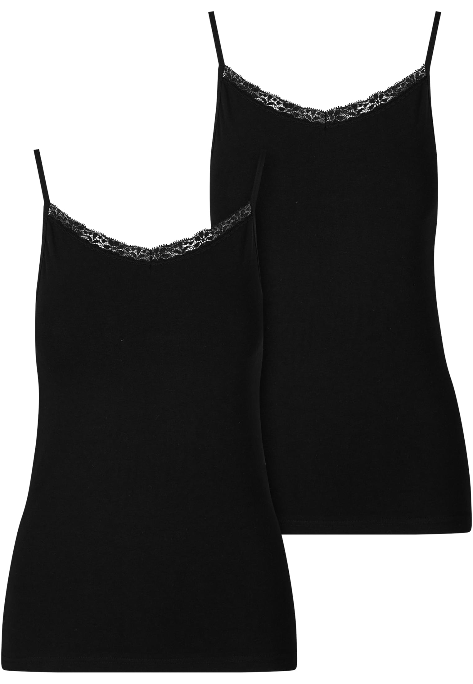 Ladies Basic Tank Top Cotton Lace 2-Pack | black+black