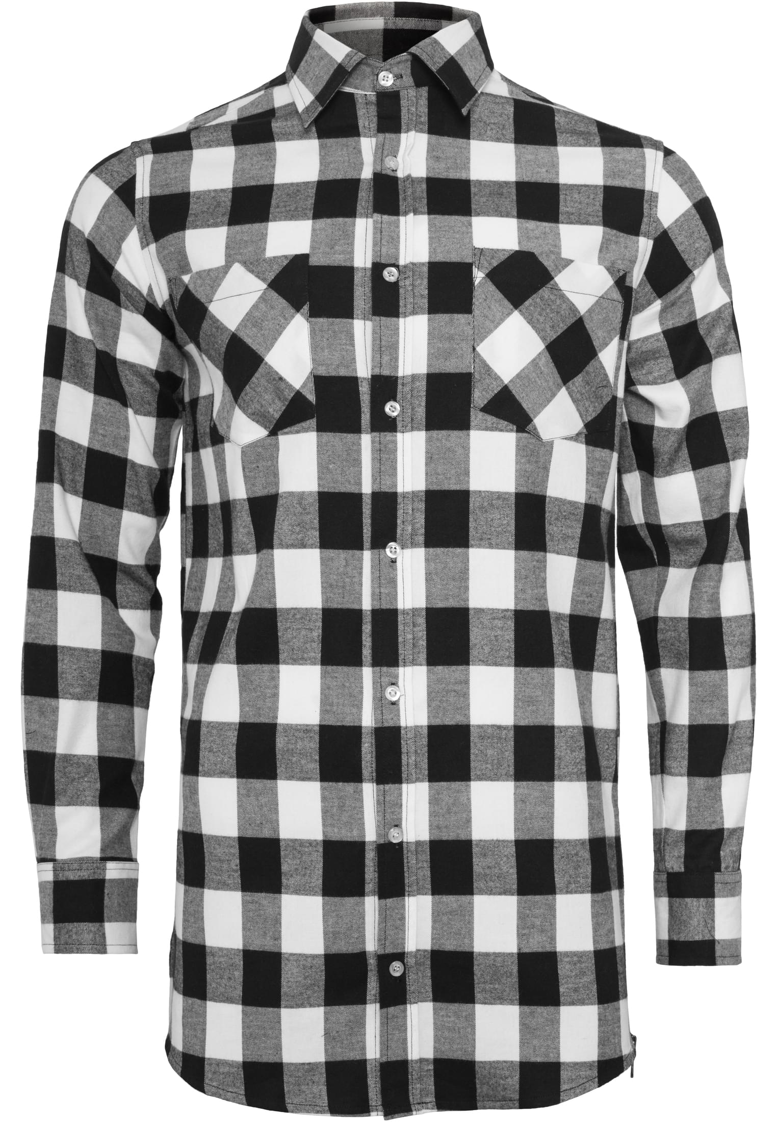 Side-Zip Long Checked Flanell Shirt | blk/wht