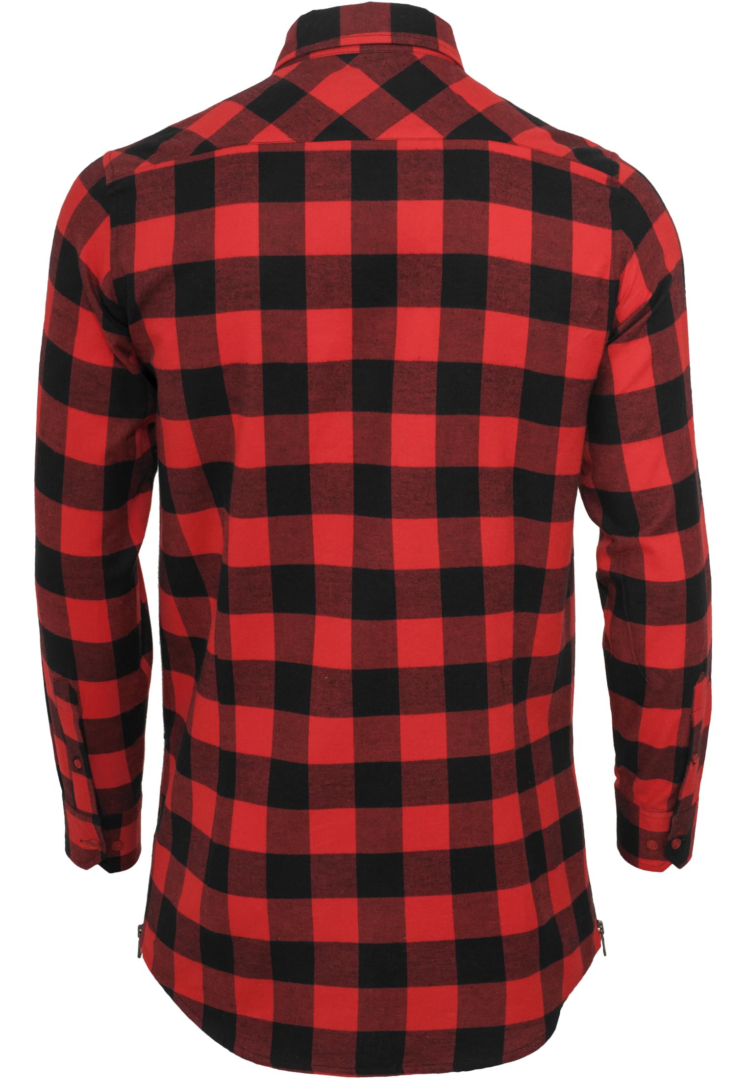 Side-Zip Long Checked Flanell Shirt | blk/red