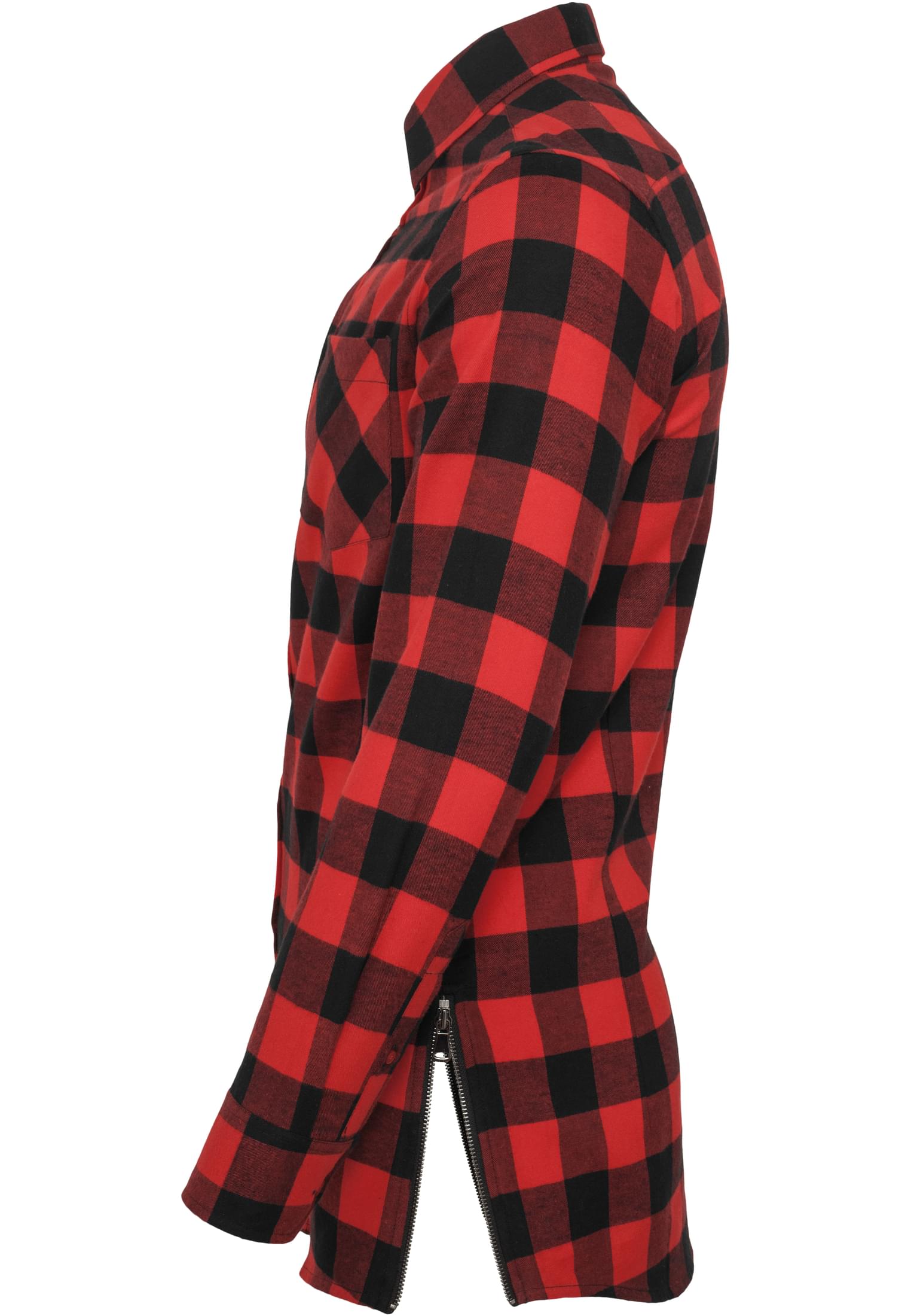 Side-Zip Long Checked Flanell Shirt | blk/red