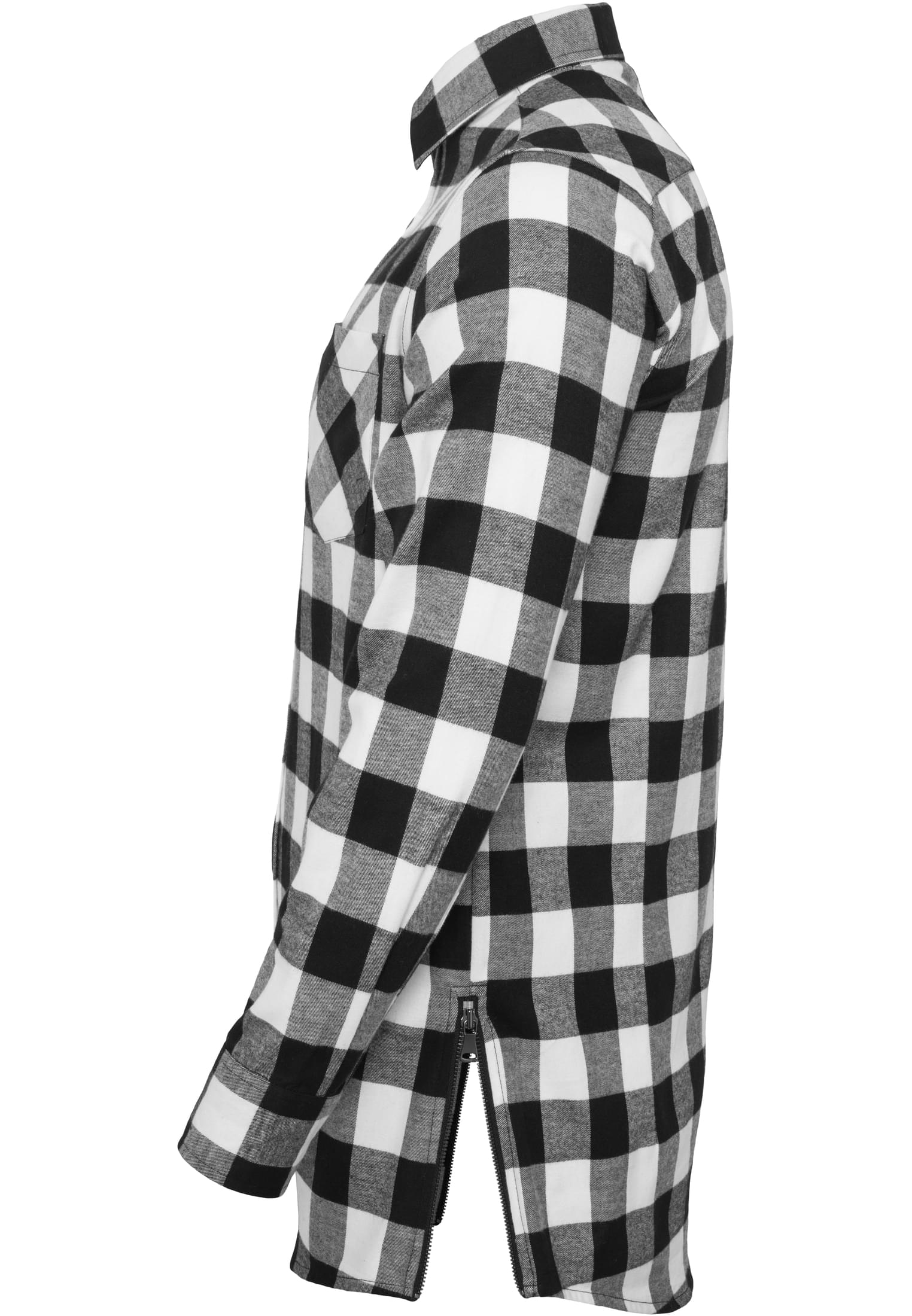 Side-Zip Long Checked Flanell Shirt | blk/wht