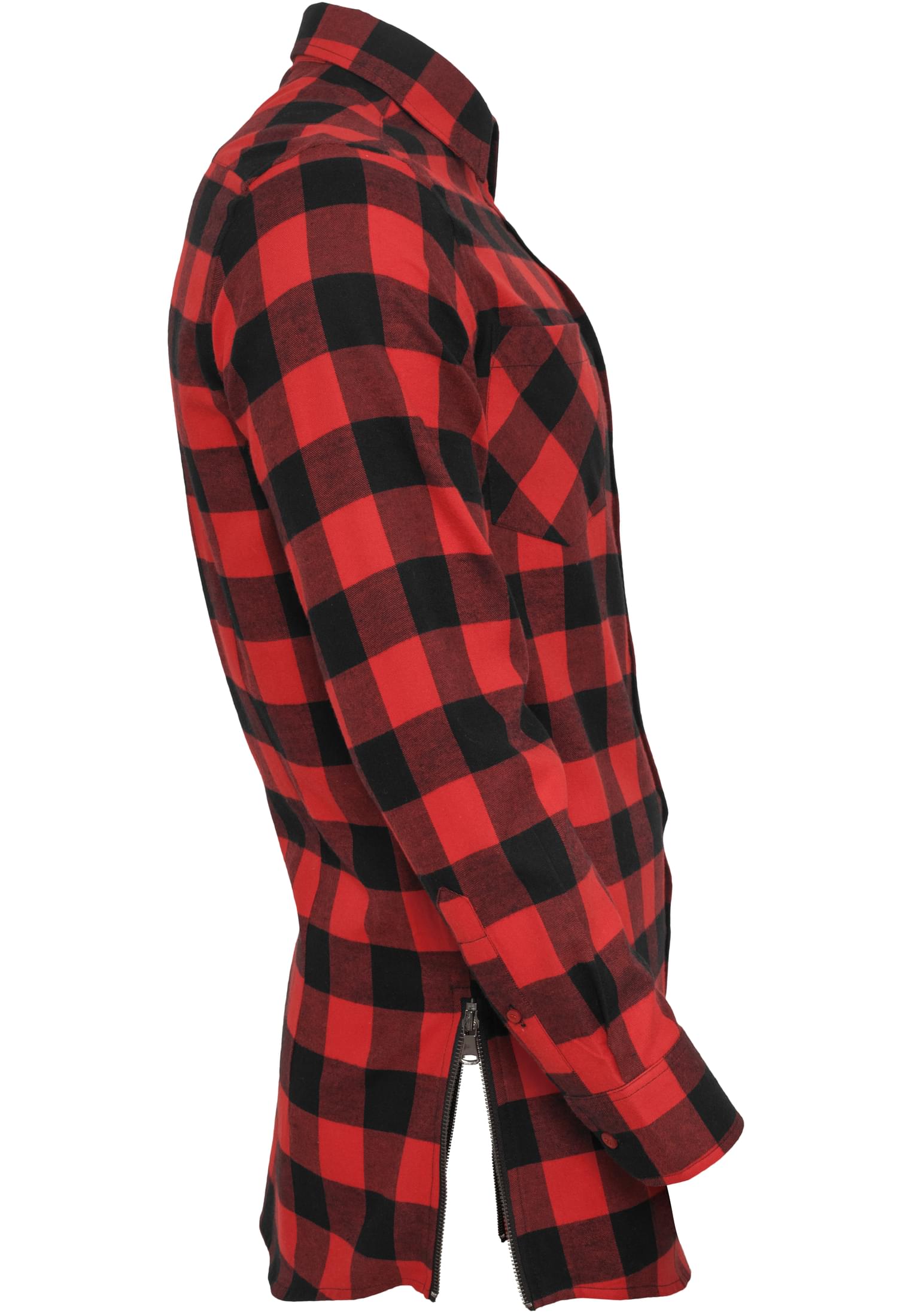 Side-Zip Long Checked Flanell Shirt | blk/red