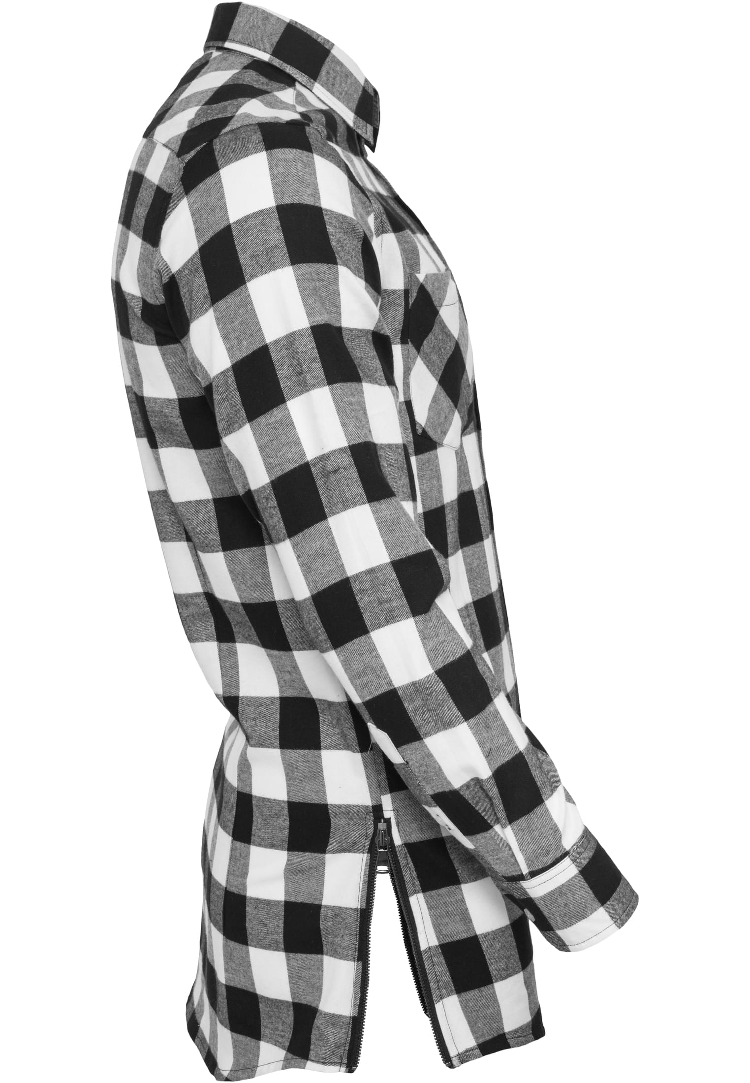 Side-Zip Long Checked Flanell Shirt | blk/wht