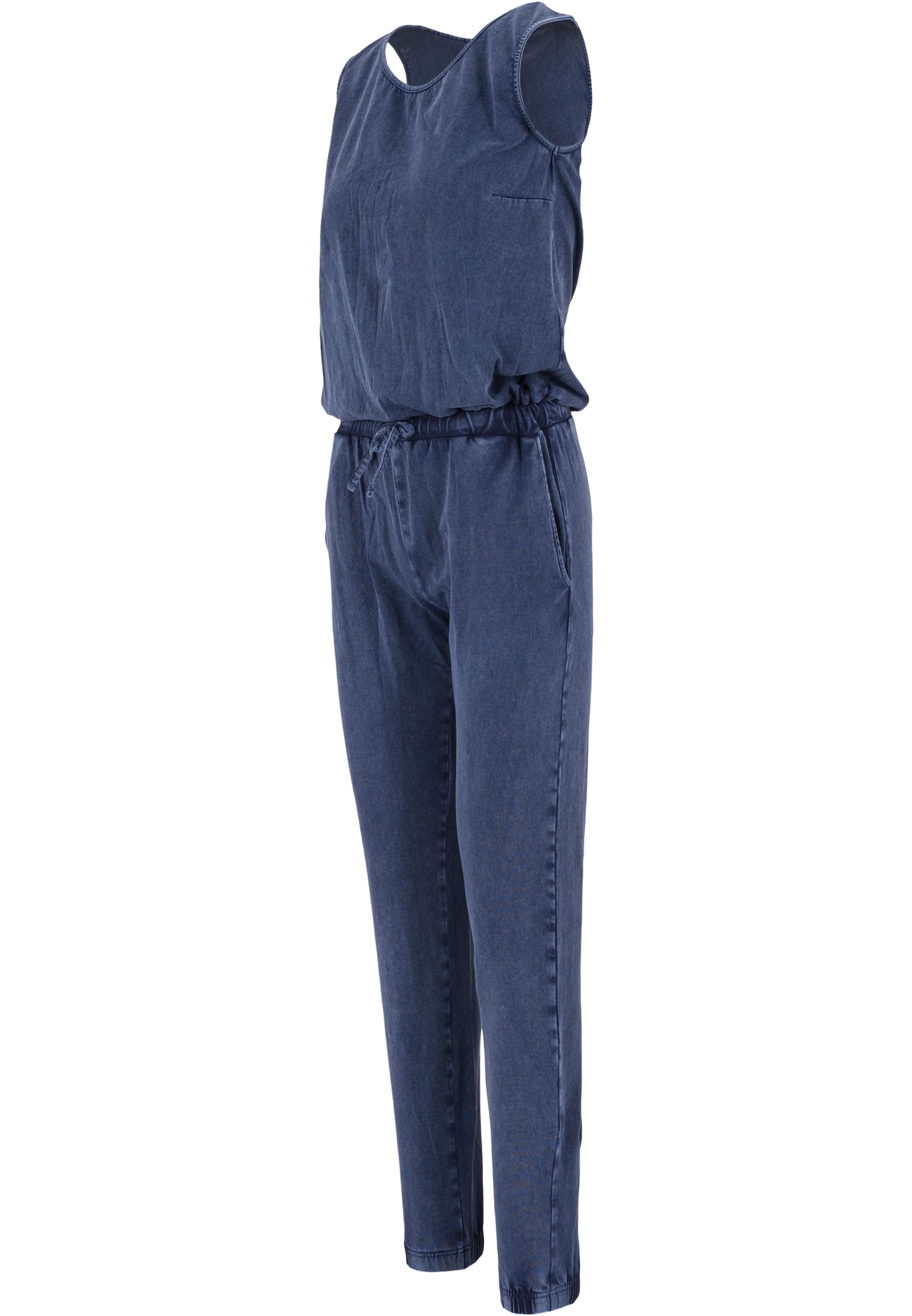 Ladies Denim Jersey Sleeveless Jumpsuit | indigo