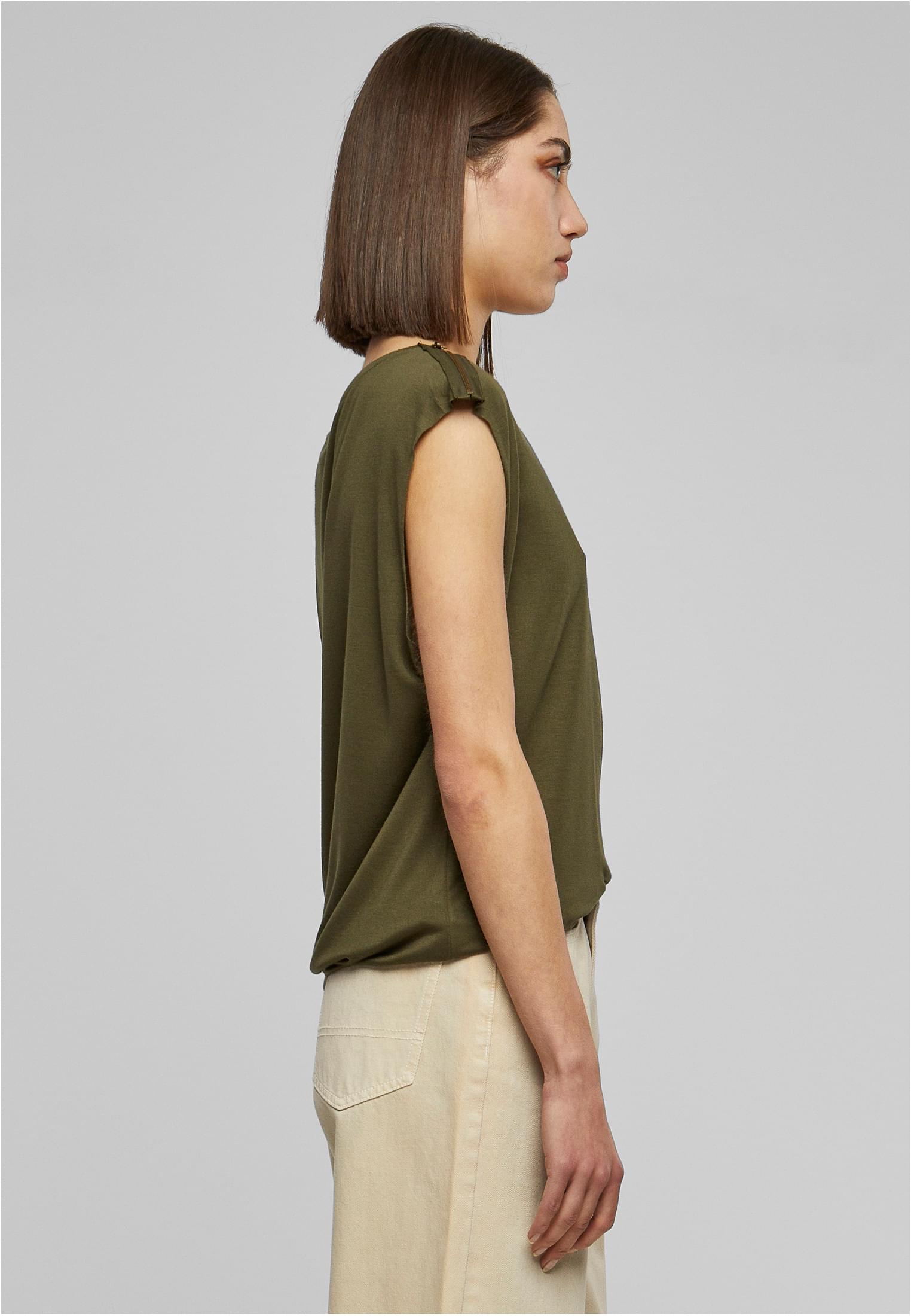 Ladies Shoulder Zip HiLo Tee | olive