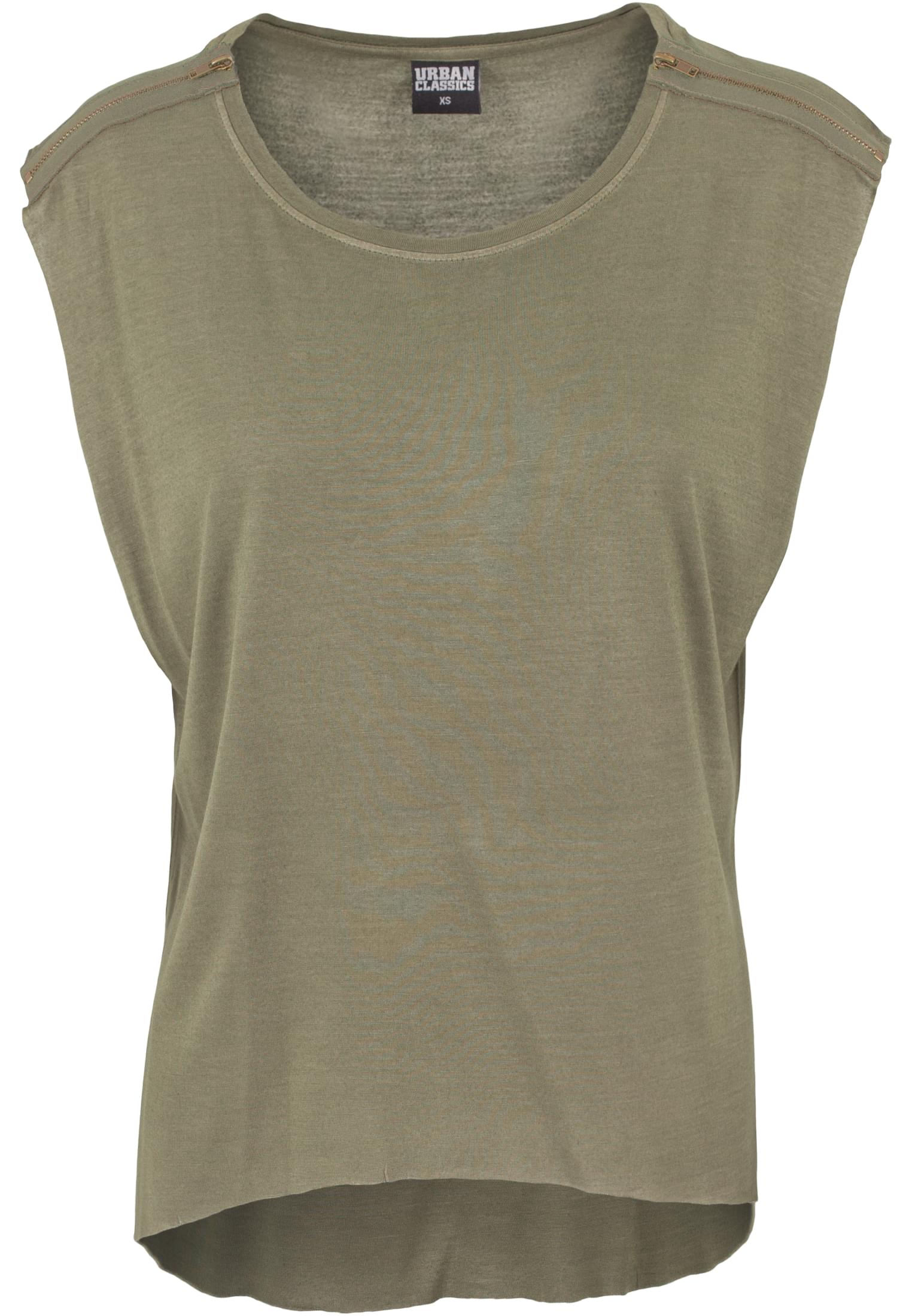 Ladies Shoulder Zip HiLo Tee | olive