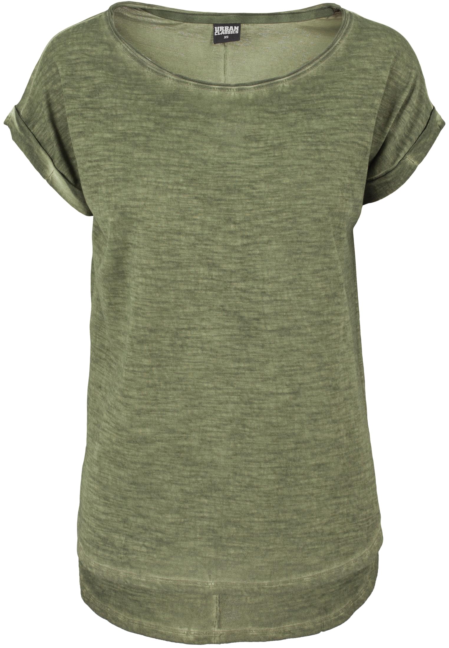 Ladies Long Back Shaped Spray Dye Tee | olive