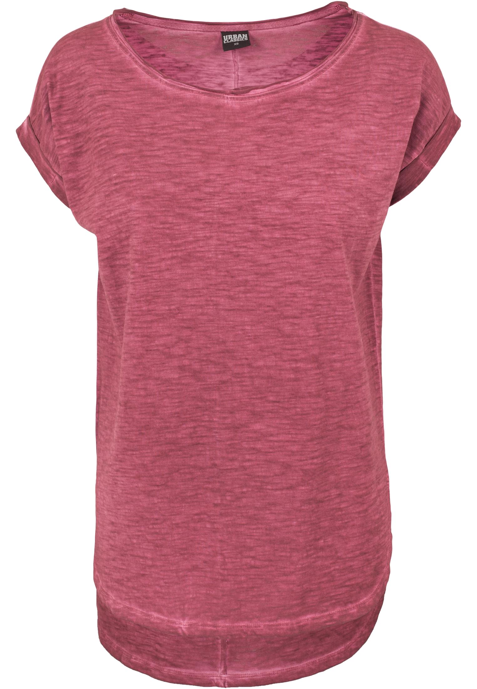 Ladies Long Back Shaped Spray Dye Tee | burgundy