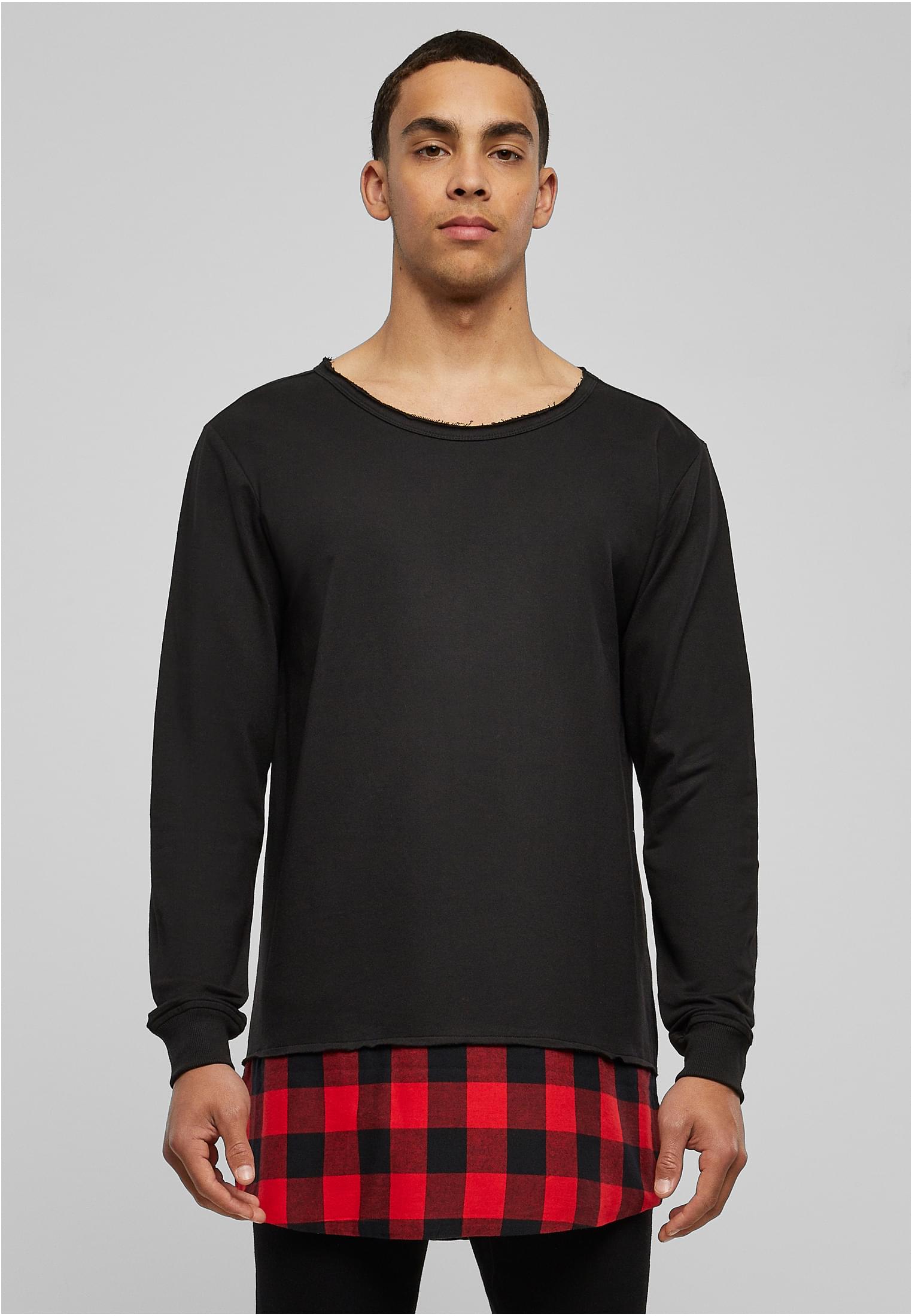 Long Flanell Bottom Open Edge Crewneck | blk/blk/red